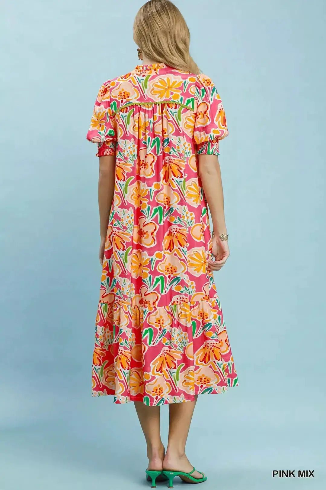 Umgee Floral Print Puff Sleeve Tiered Midi Dress - Fritsch & Co.