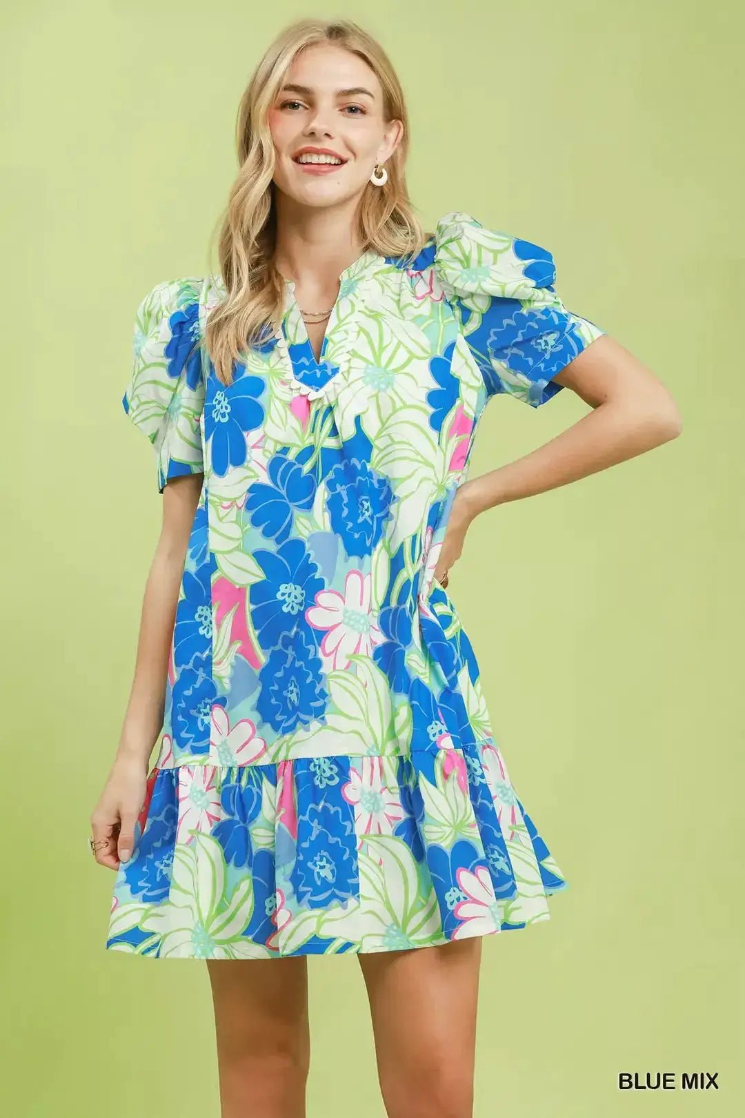 Umgee Floral Puff Sleeve Tiered Mini Dress - Fritsch & Co.