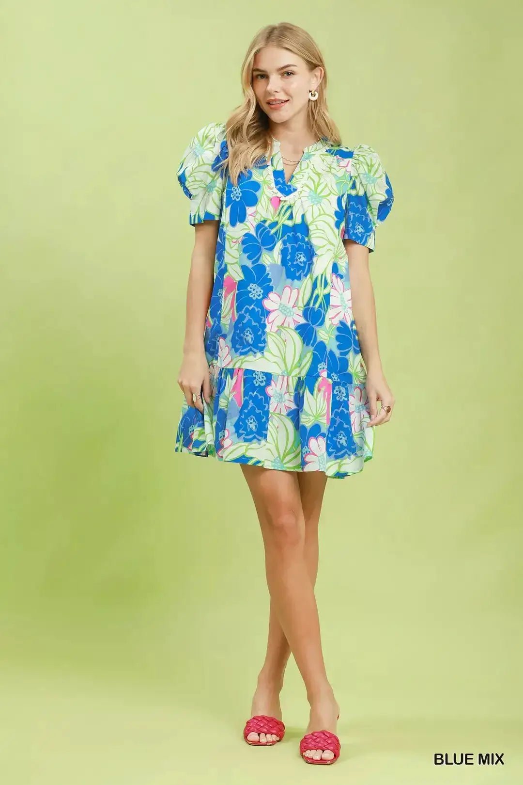 Umgee Floral Puff Sleeve Tiered Mini Dress - Fritsch & Co.