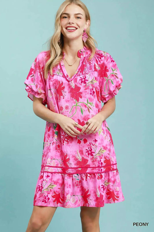Umgee Floral Ruffle Hem Mini Dress - Fritsch & Co.