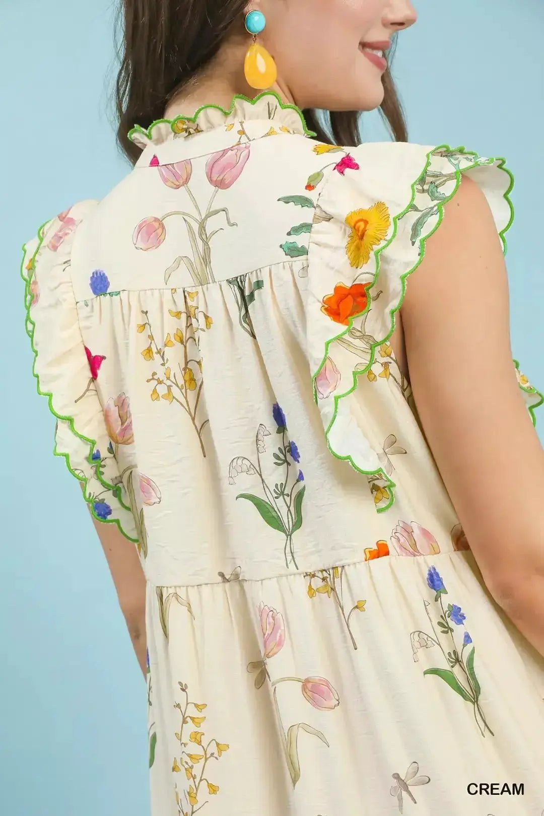 Umgee Floral Ruffle Tiered Midi Dress with Scalloped Detail - Fritsch & Co.