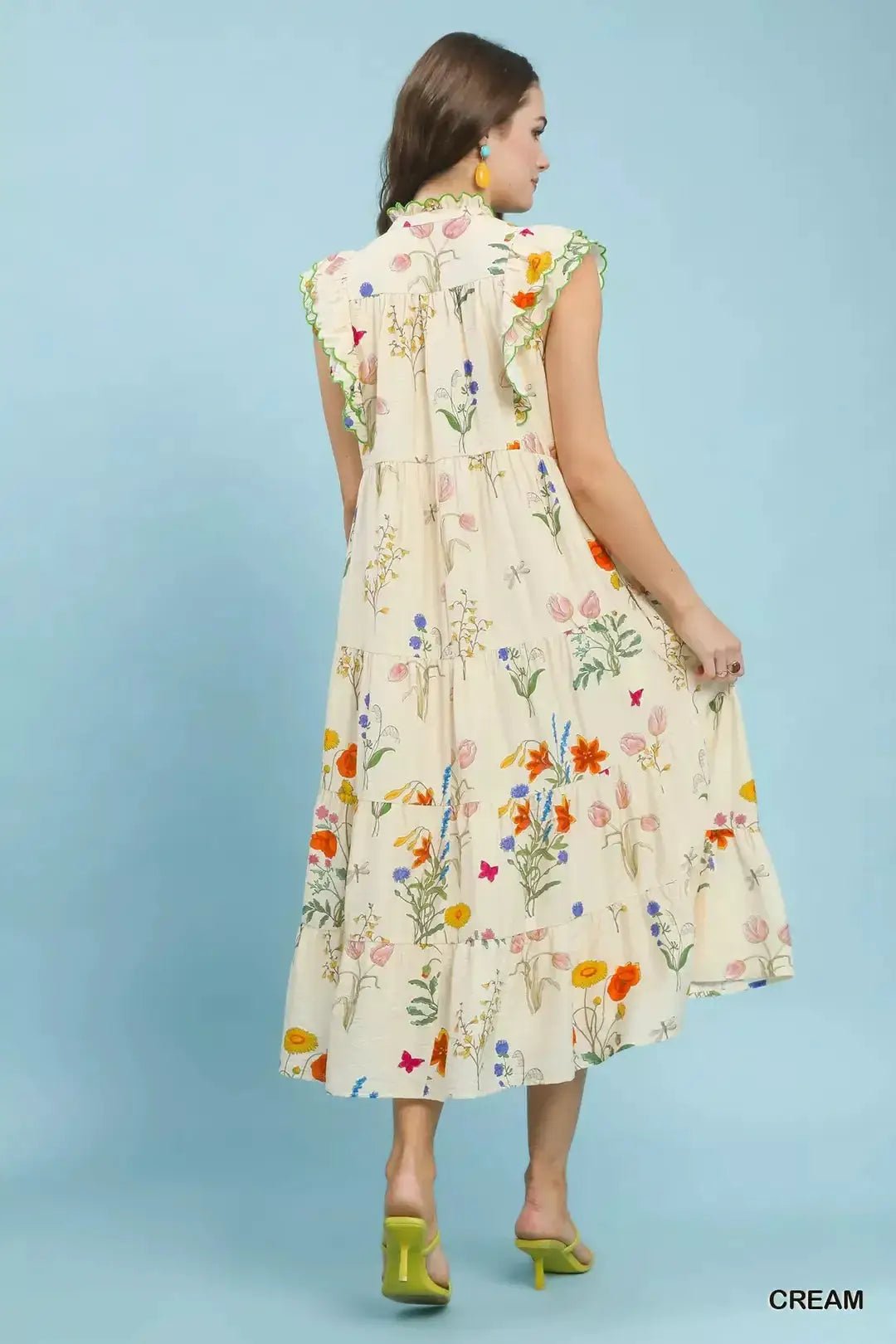 Umgee Floral Ruffle Tiered Midi Dress with Scalloped Detail - Fritsch & Co.