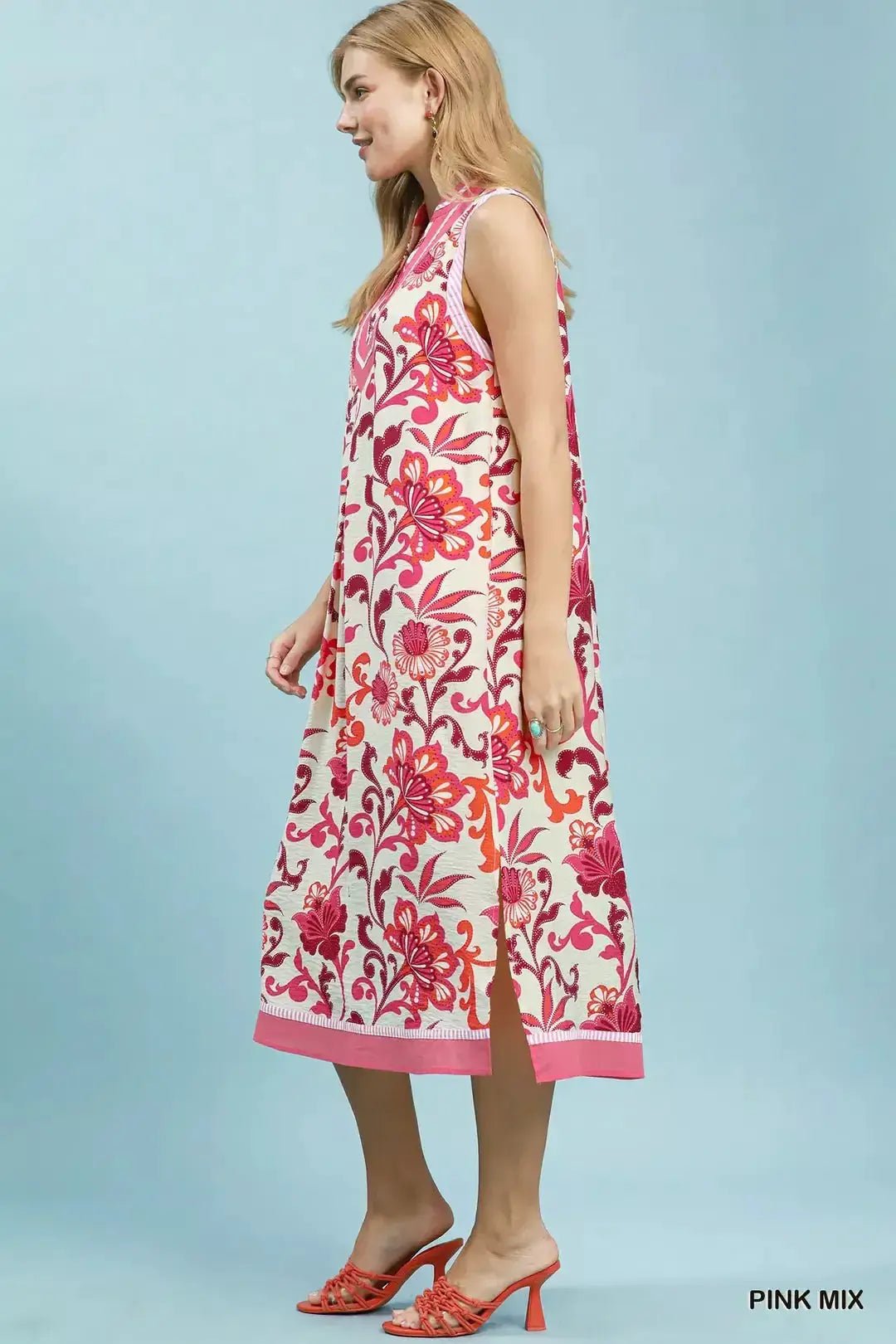 Umgee Floral Scroll Sleeveless Midi Dress - Fritsch & Co.