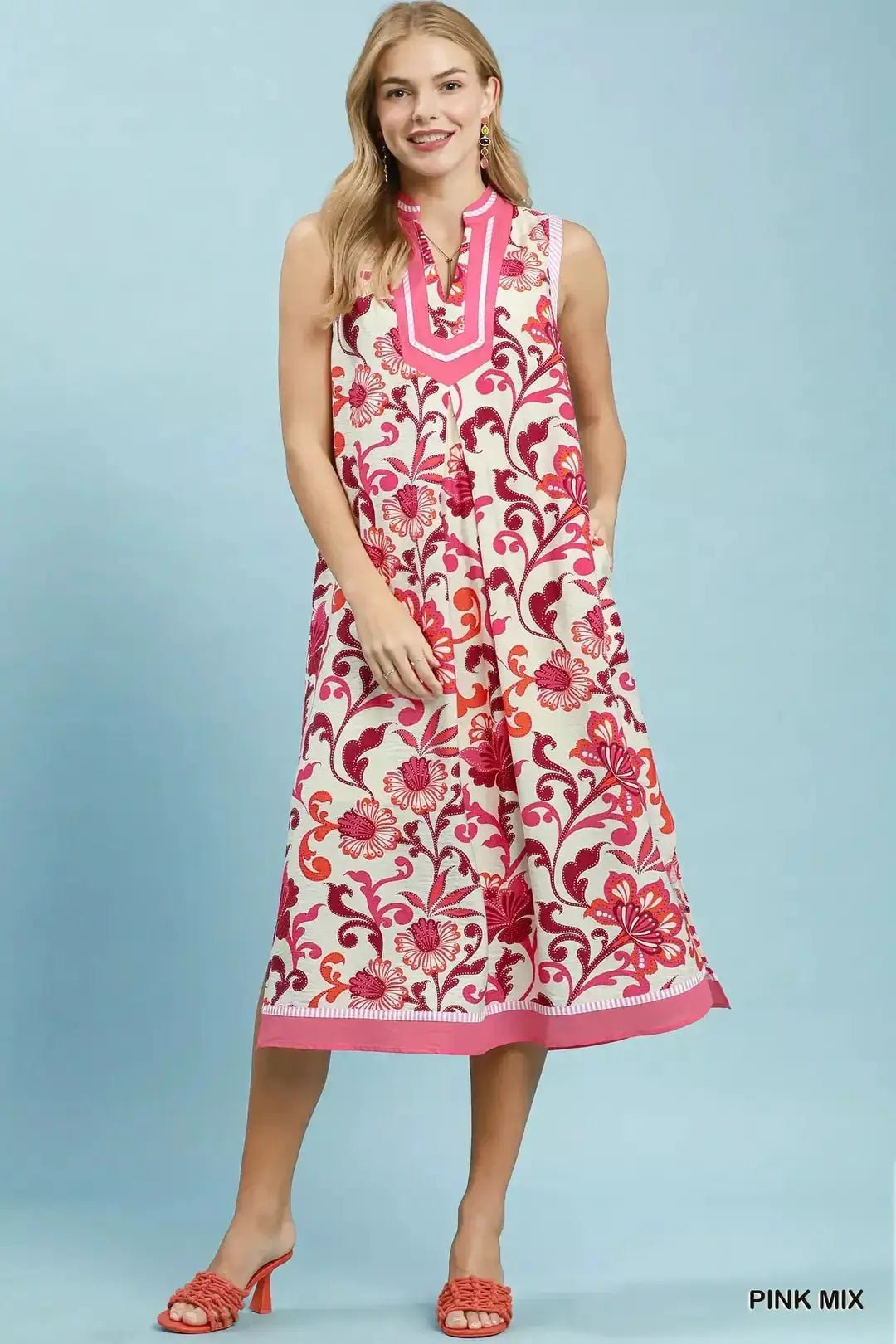 Umgee Floral Scroll Sleeveless Midi Dress - Fritsch & Co.