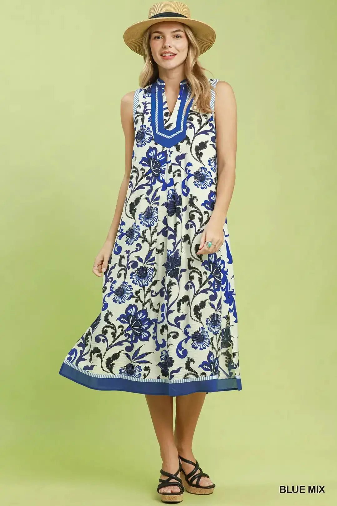 Umgee Floral Scroll Sleeveless Midi Dress - Fritsch & Co.