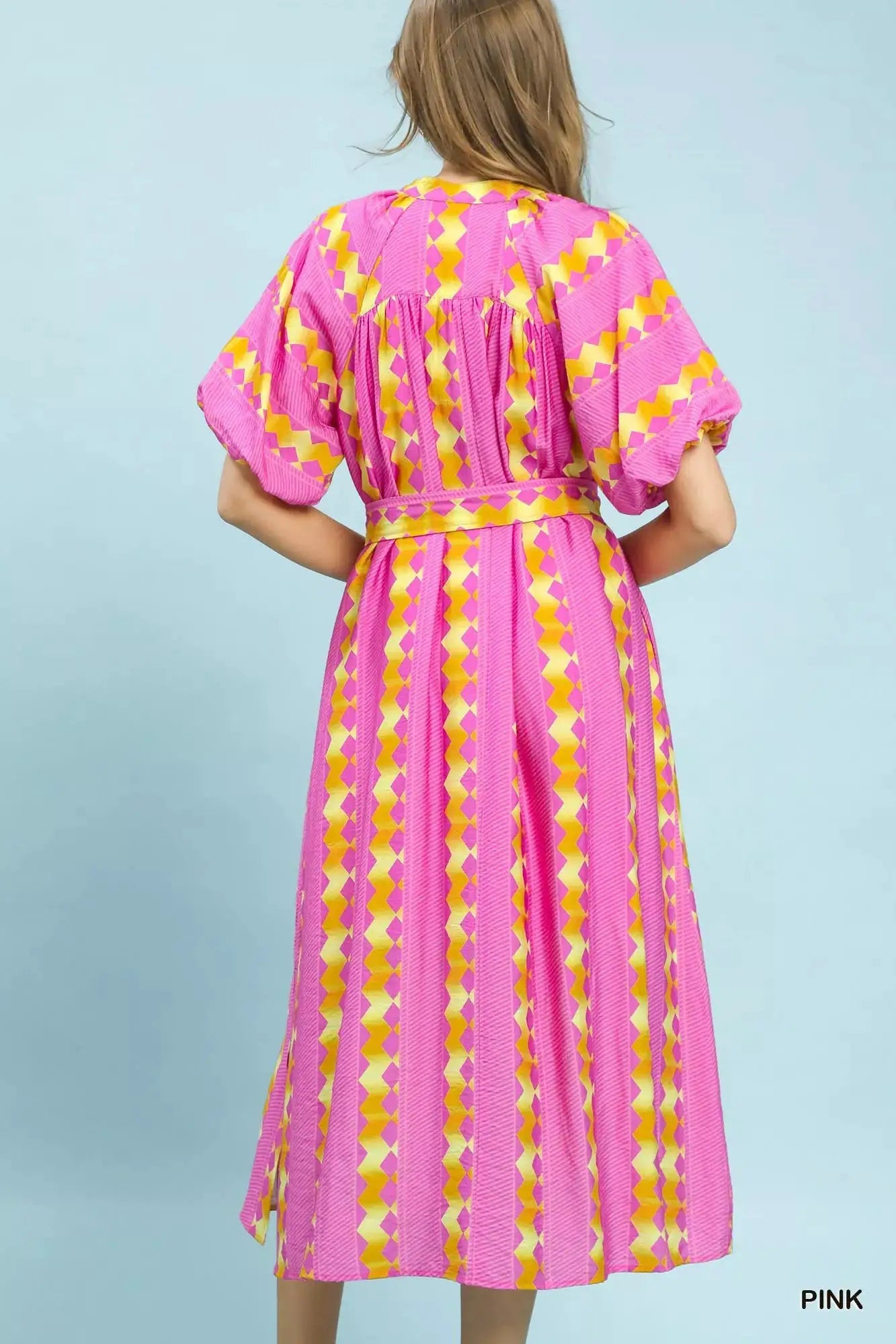 Umgee Geo Stripe Smocked Waist Tie Dress - Fritsch & Co.