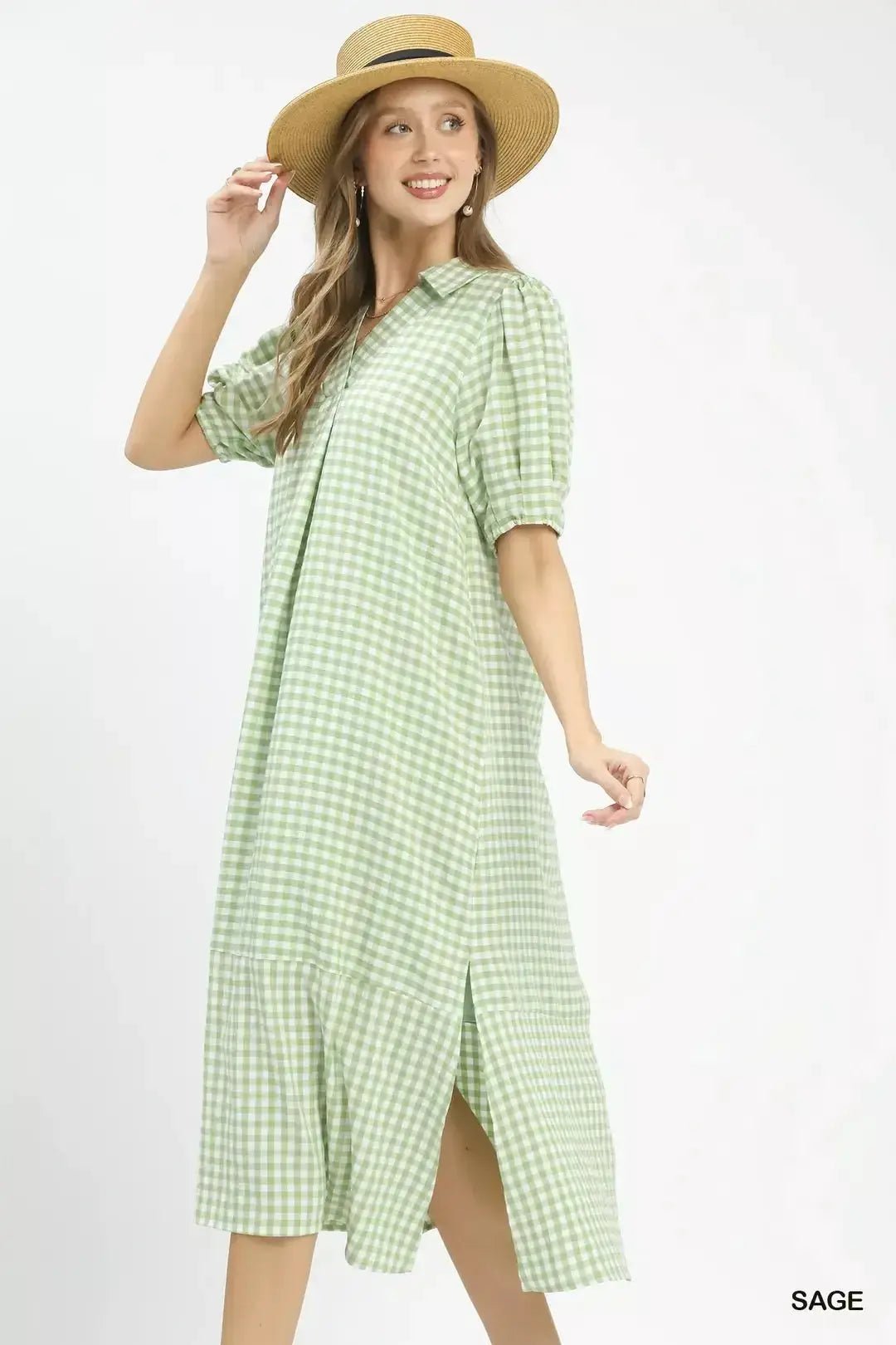 Umgee Gingham Midi Dress with Side Pockets - Fritsch & Co.