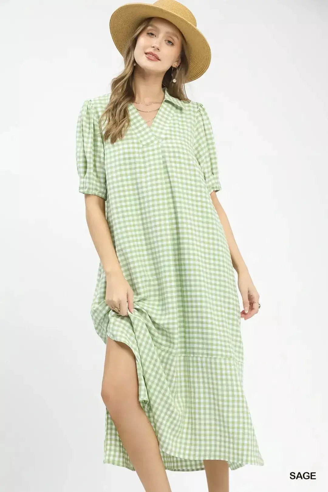 Umgee Gingham Midi Dress with Side Pockets - Fritsch & Co.
