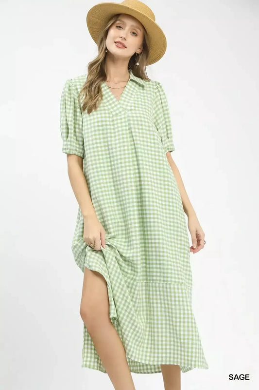 Umgee Gingham Midi Dress with Side Pockets - Fritsch & Co.