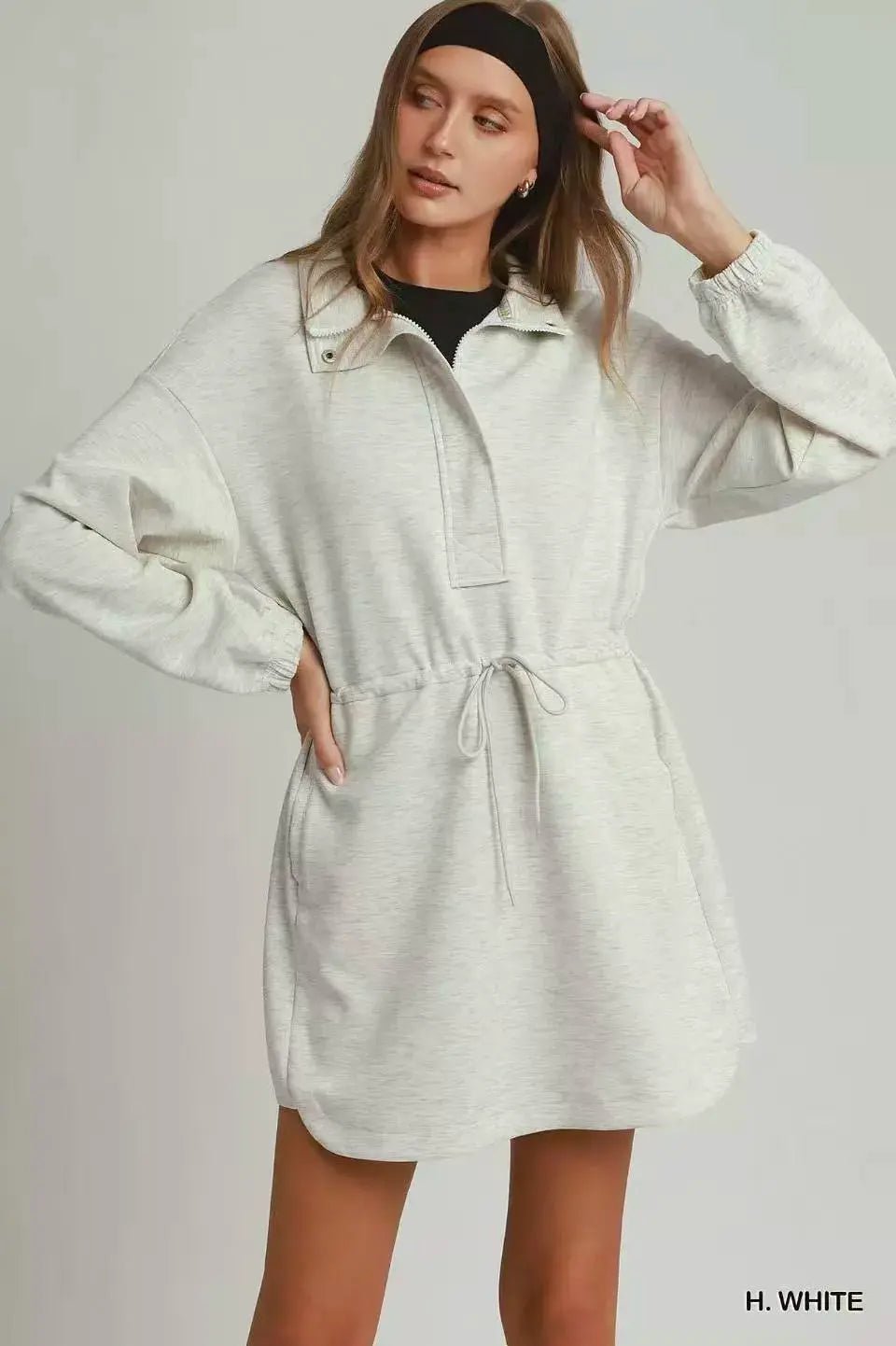 Umgee Half Zip - Up Drawstring Waist Dress - Fritsch & Co.