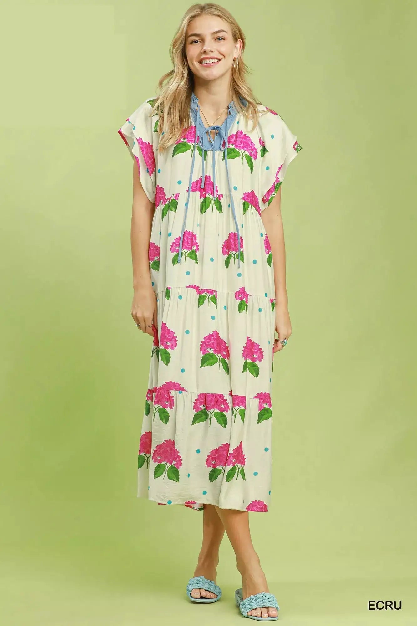 Umgee Hydrangea Print Tiered Midi Dress - Fritsch & Co.