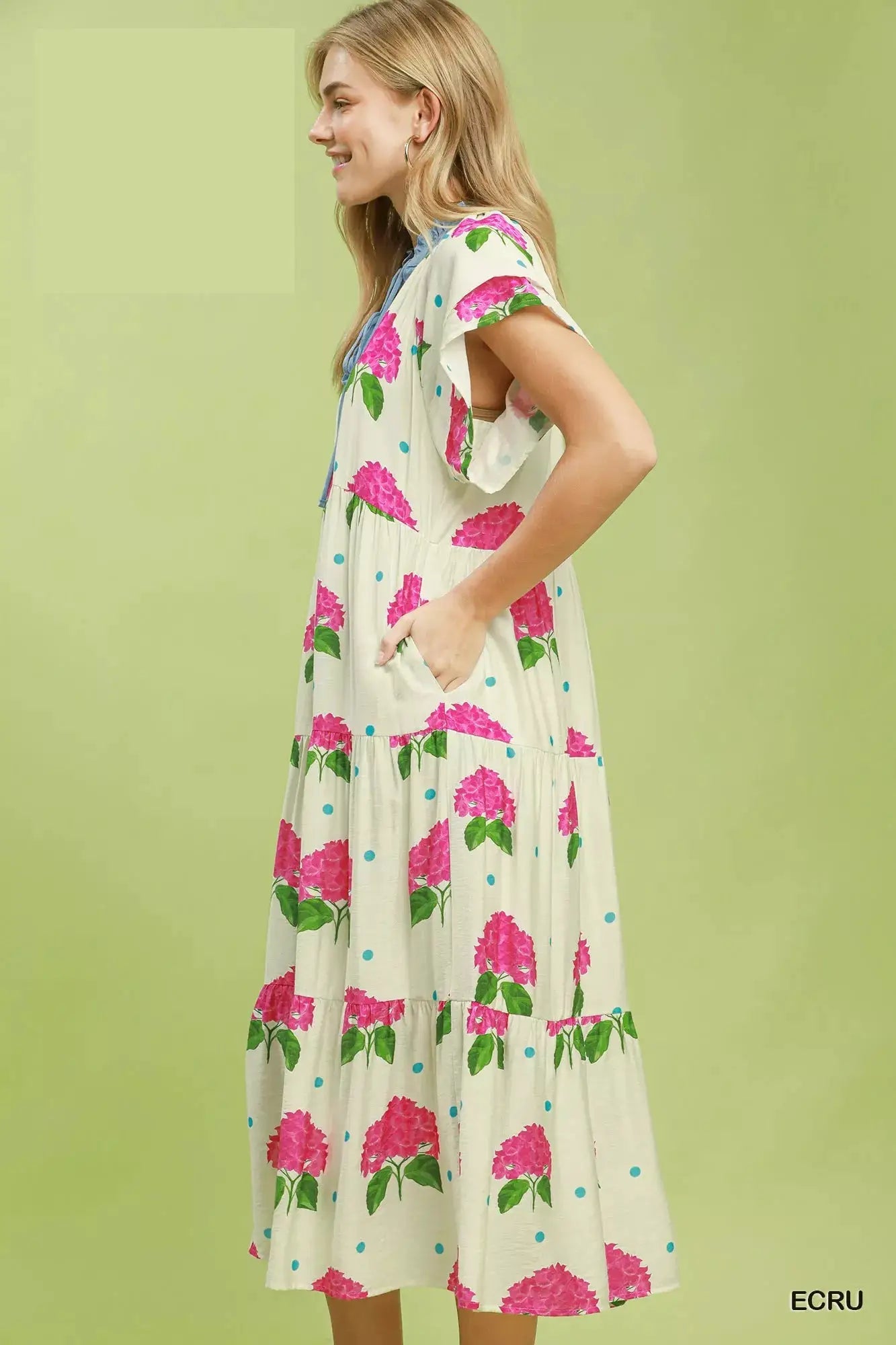 Umgee Hydrangea Print Tiered Midi Dress - Fritsch & Co.