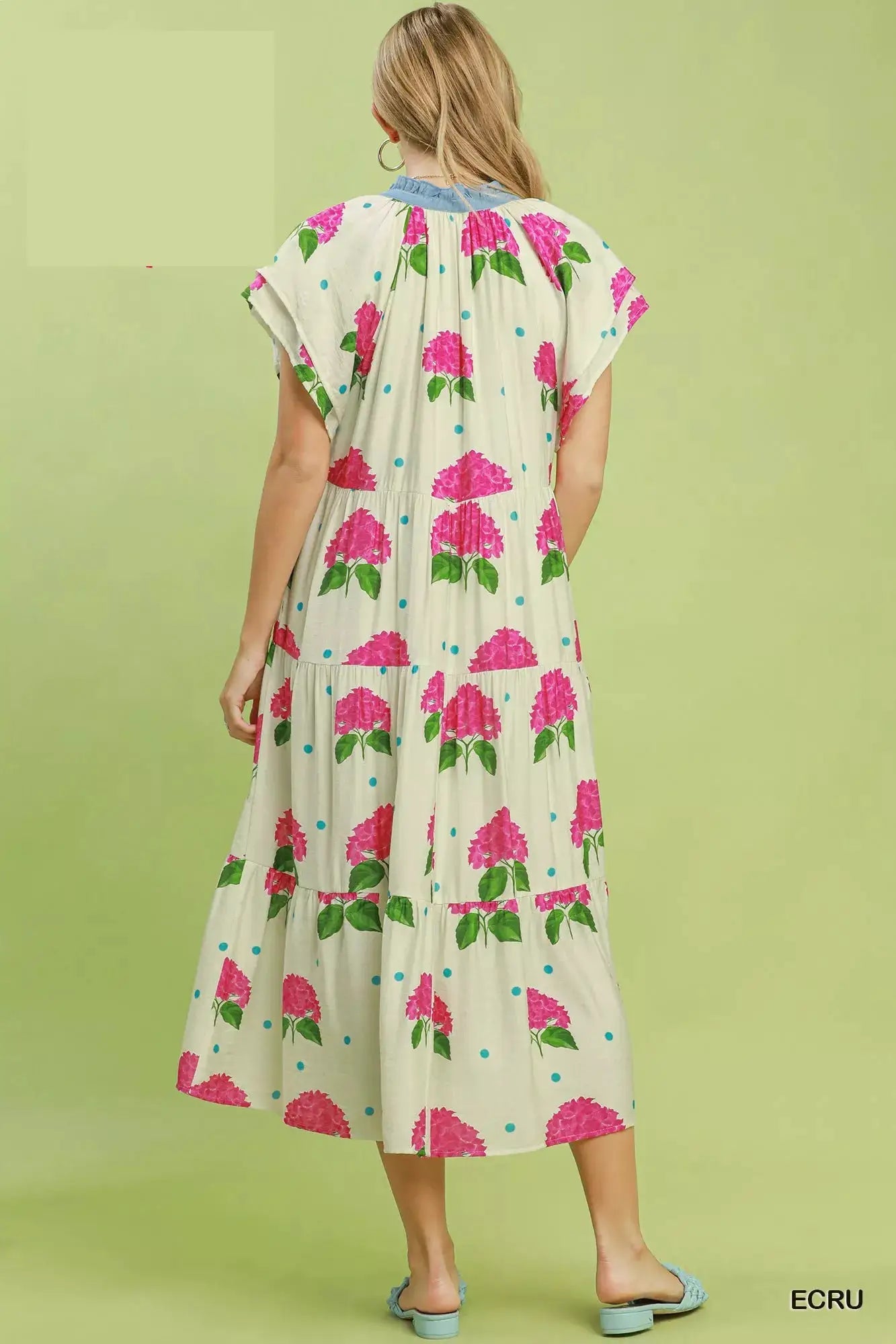 Umgee Hydrangea Print Tiered Midi Dress - Fritsch & Co.