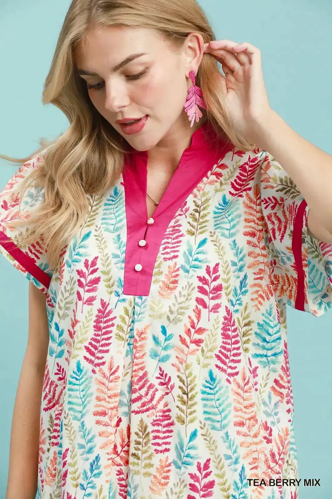 Umgee Leaf Print Flutter Sleeve Tiered Mini Dress - Fritsch & Co.