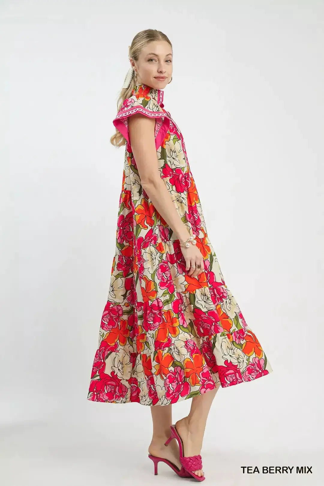 Umgee Mix Bold Floral Tiered Midi Dress - Fritsch & Co.
