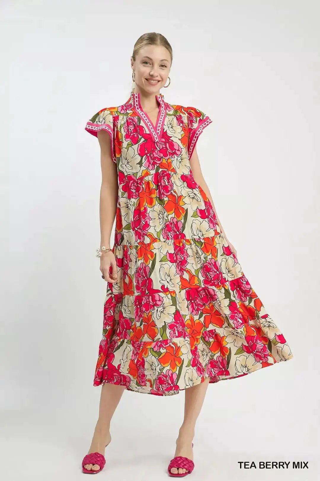 Umgee Mix Bold Floral Tiered Midi Dress - Fritsch & Co.