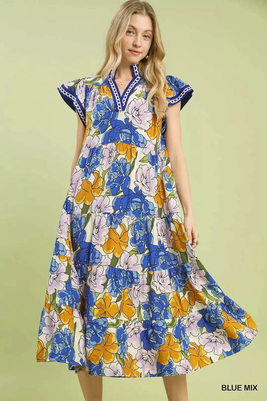Umgee Mix Bold Floral Tiered Midi Dress - Fritsch & Co.