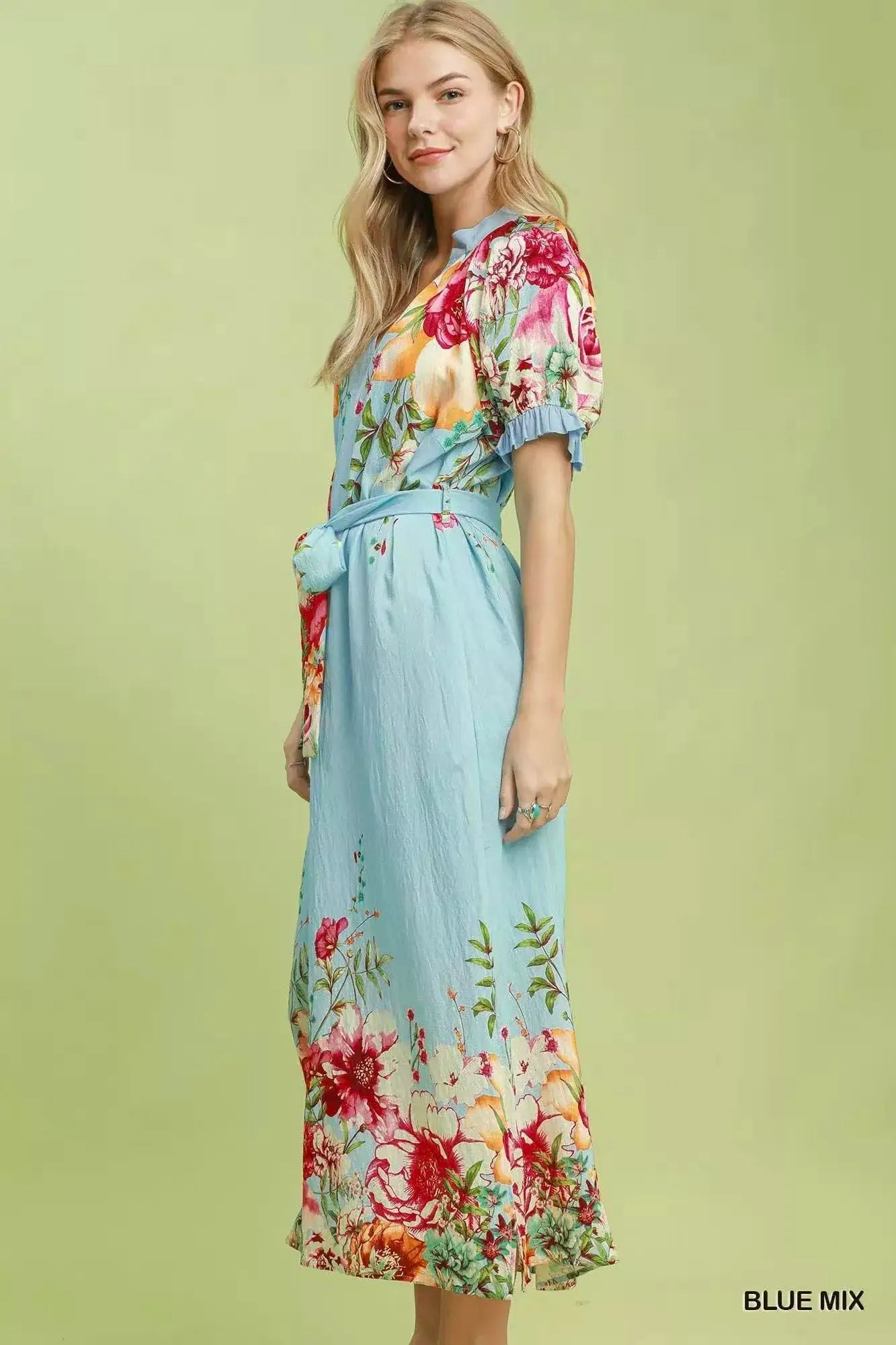 Umgee Mix Floral Border Print Midi Dress - Fritsch & Co.