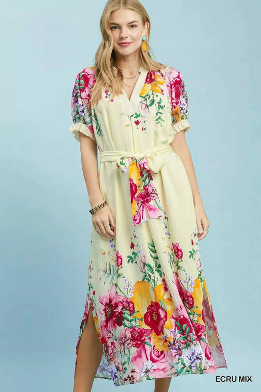 Umgee Mix Floral Border Print Midi Dress - Fritsch & Co.