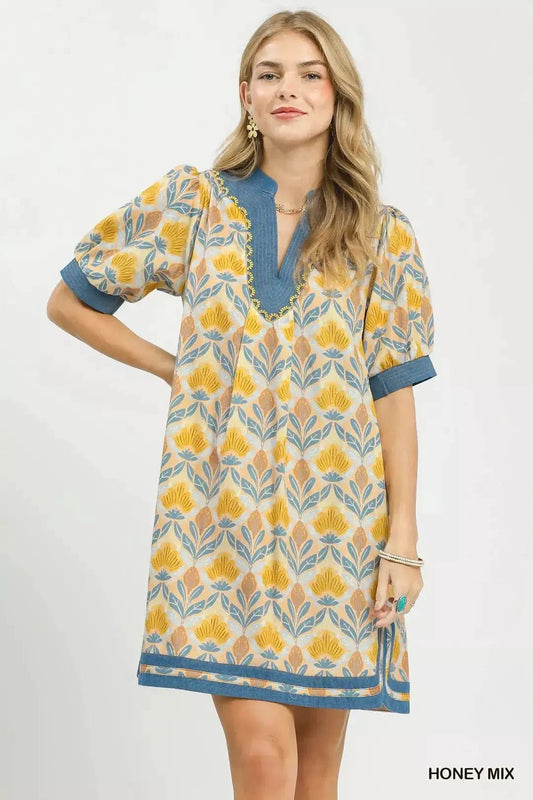 Umgee Mix Tile Print Mini Dress - Fritsch & Co.