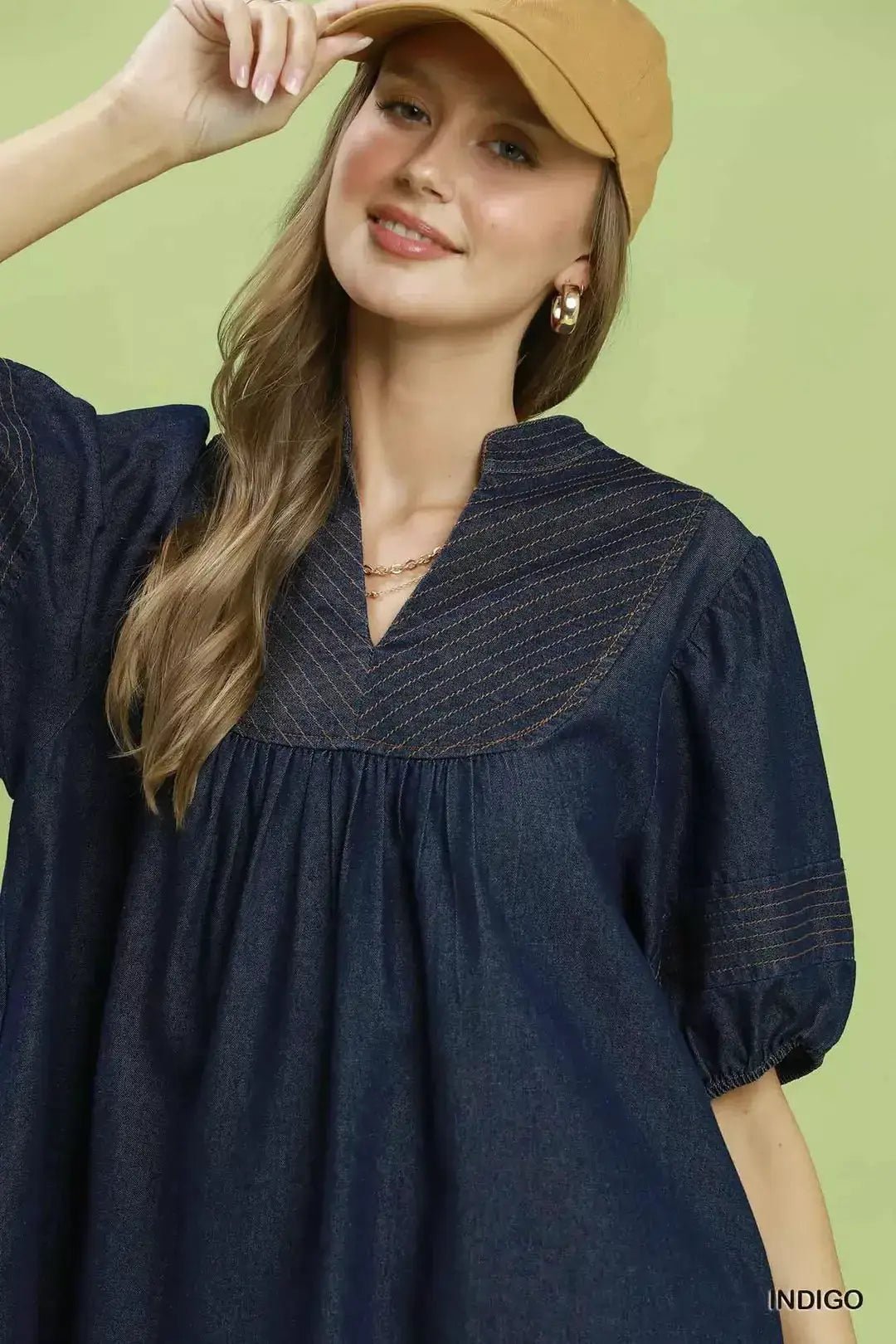Umgee Notched Puff Sleeve Mini Dress with Pockets - Fritsch & Co.
