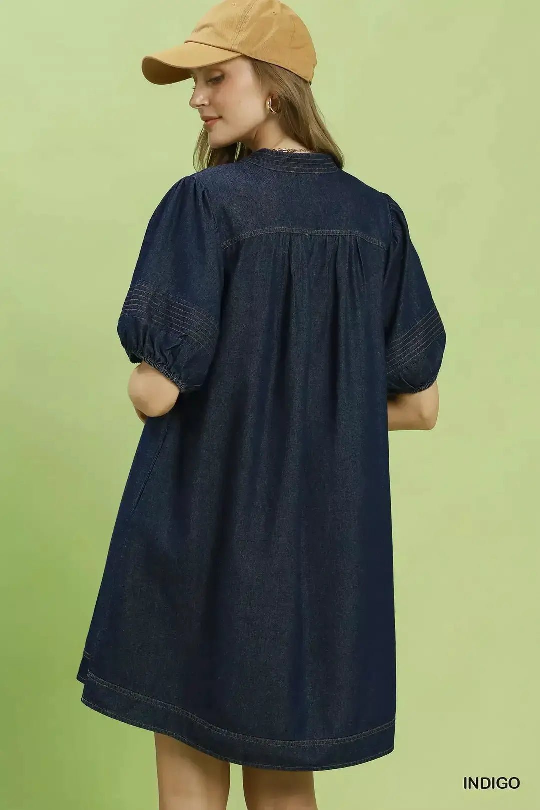 Umgee Notched Puff Sleeve Mini Dress with Pockets - Fritsch & Co.