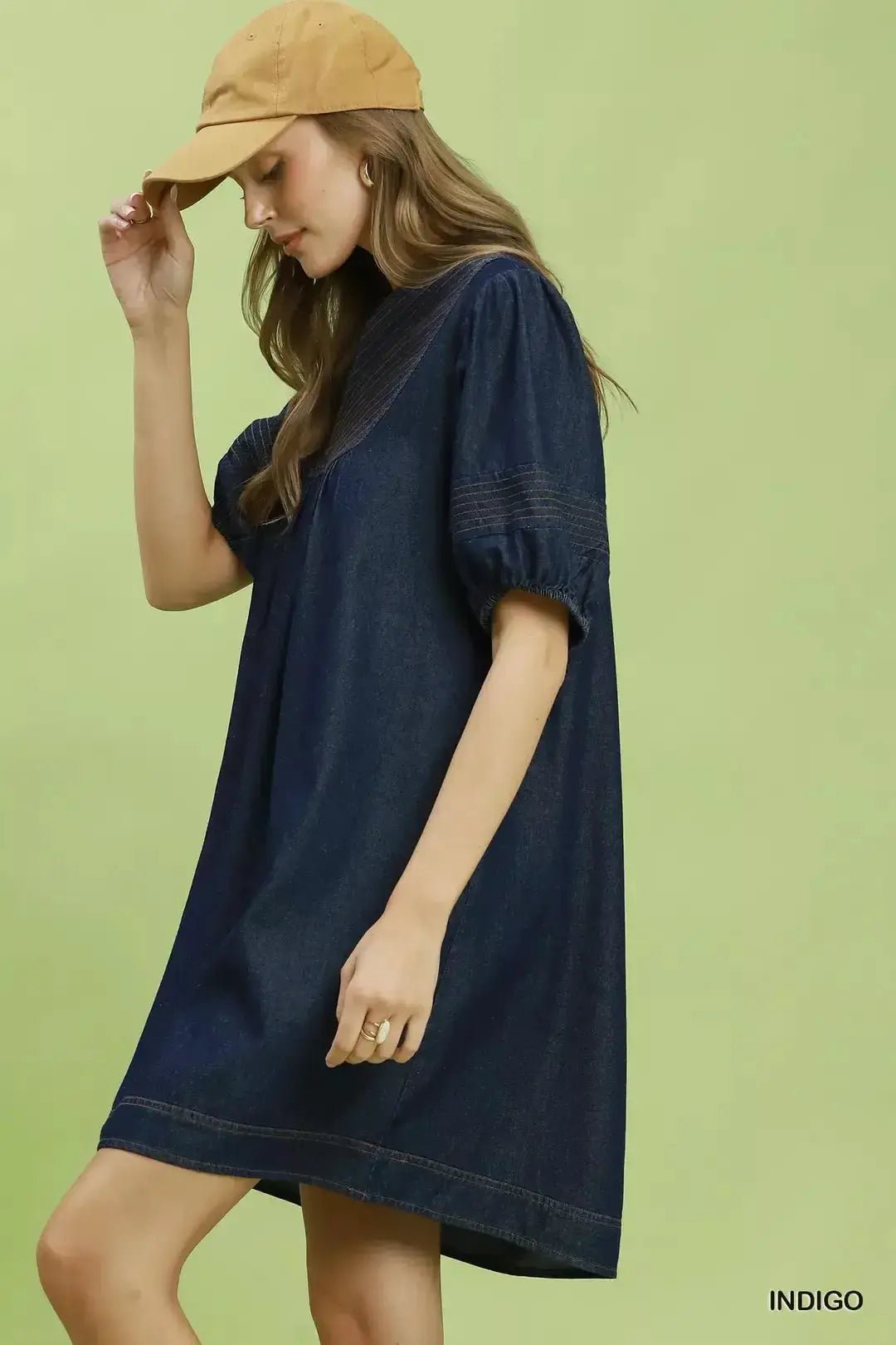 Umgee Notched Puff Sleeve Mini Dress with Pockets - Fritsch & Co.