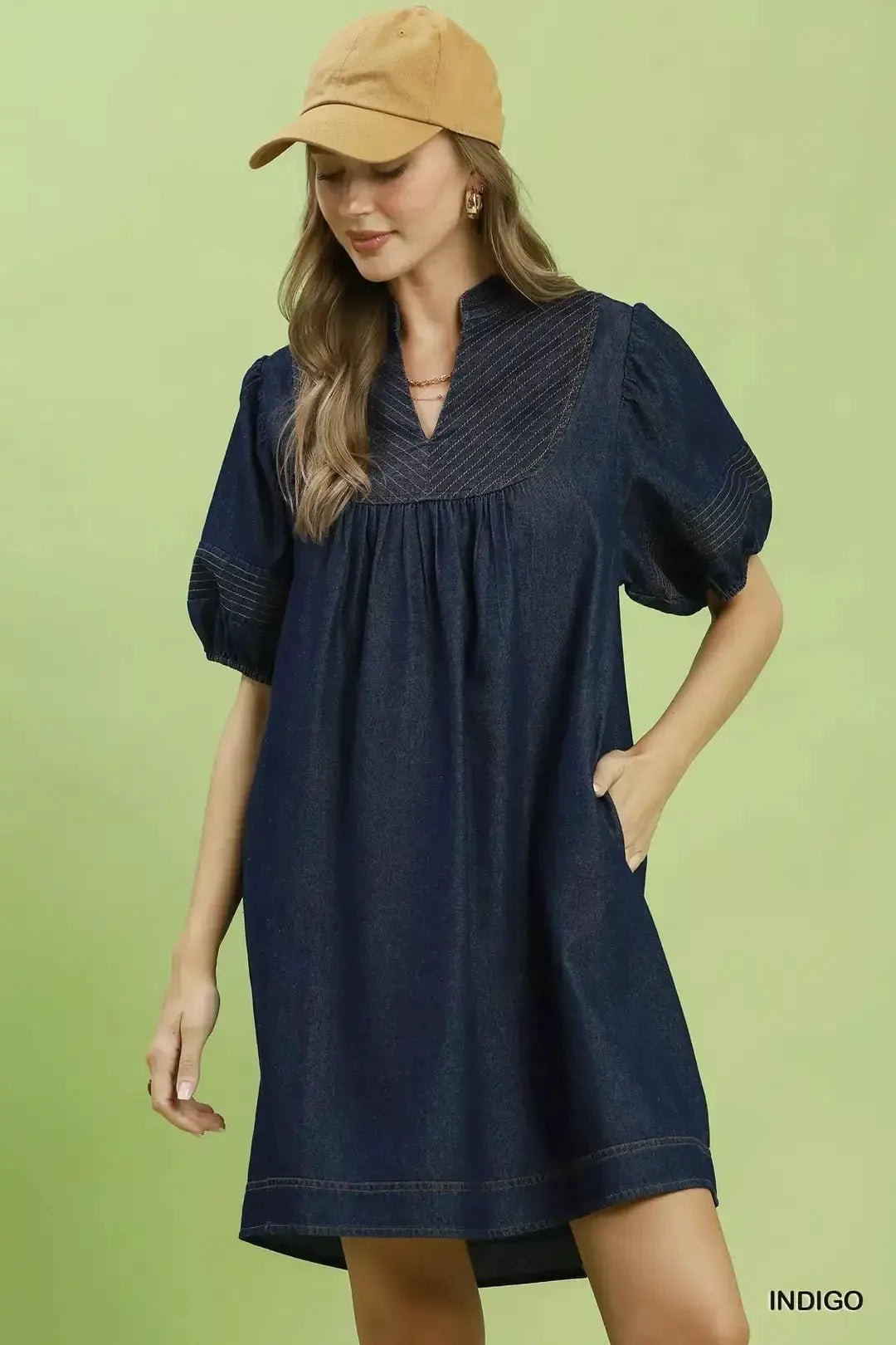 Umgee Notched Puff Sleeve Mini Dress with Pockets - Fritsch & Co.