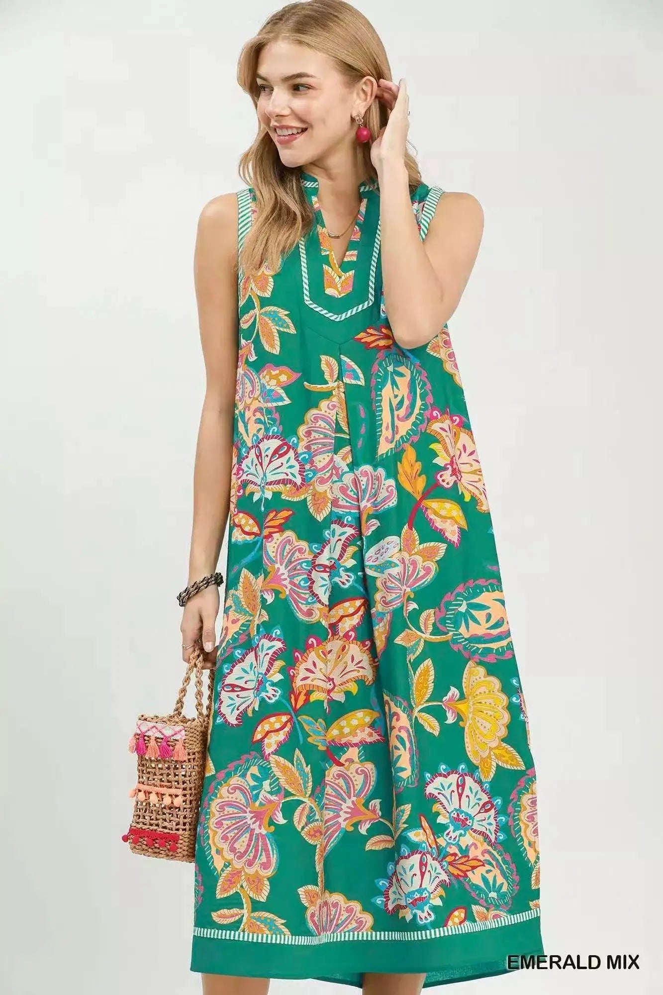 Umgee Paisley Floral Sleeveless Midi Dress - Fritsch & Co.
