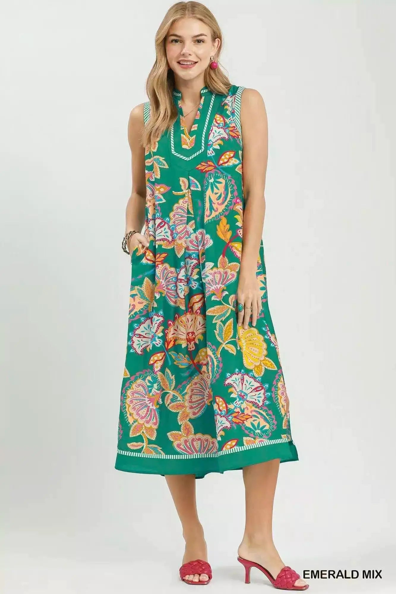Umgee Paisley Floral Sleeveless Midi Dress - Fritsch & Co.