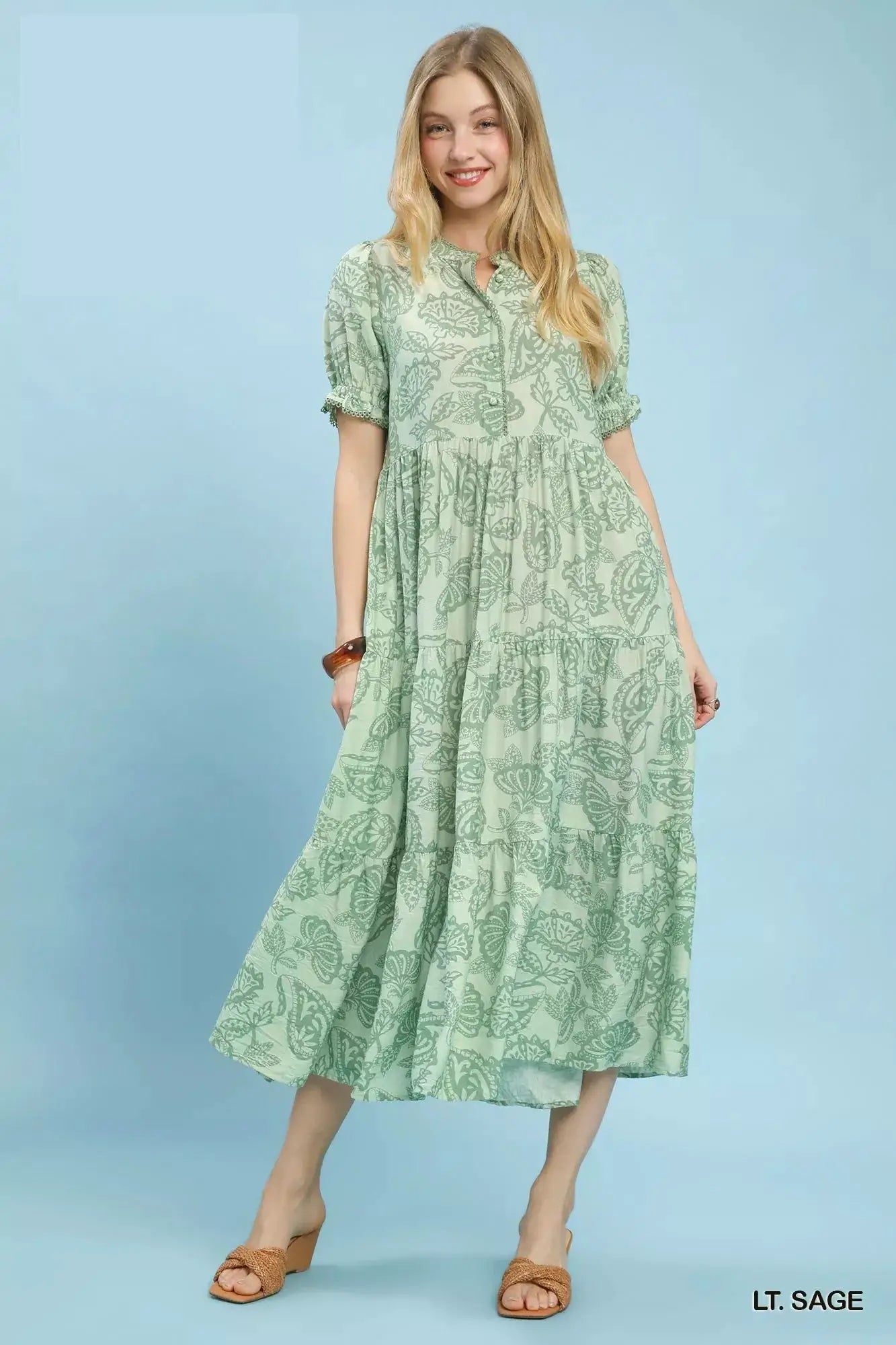 Umgee Paisley Print Tiered Midi Dress - Fritsch & Co.