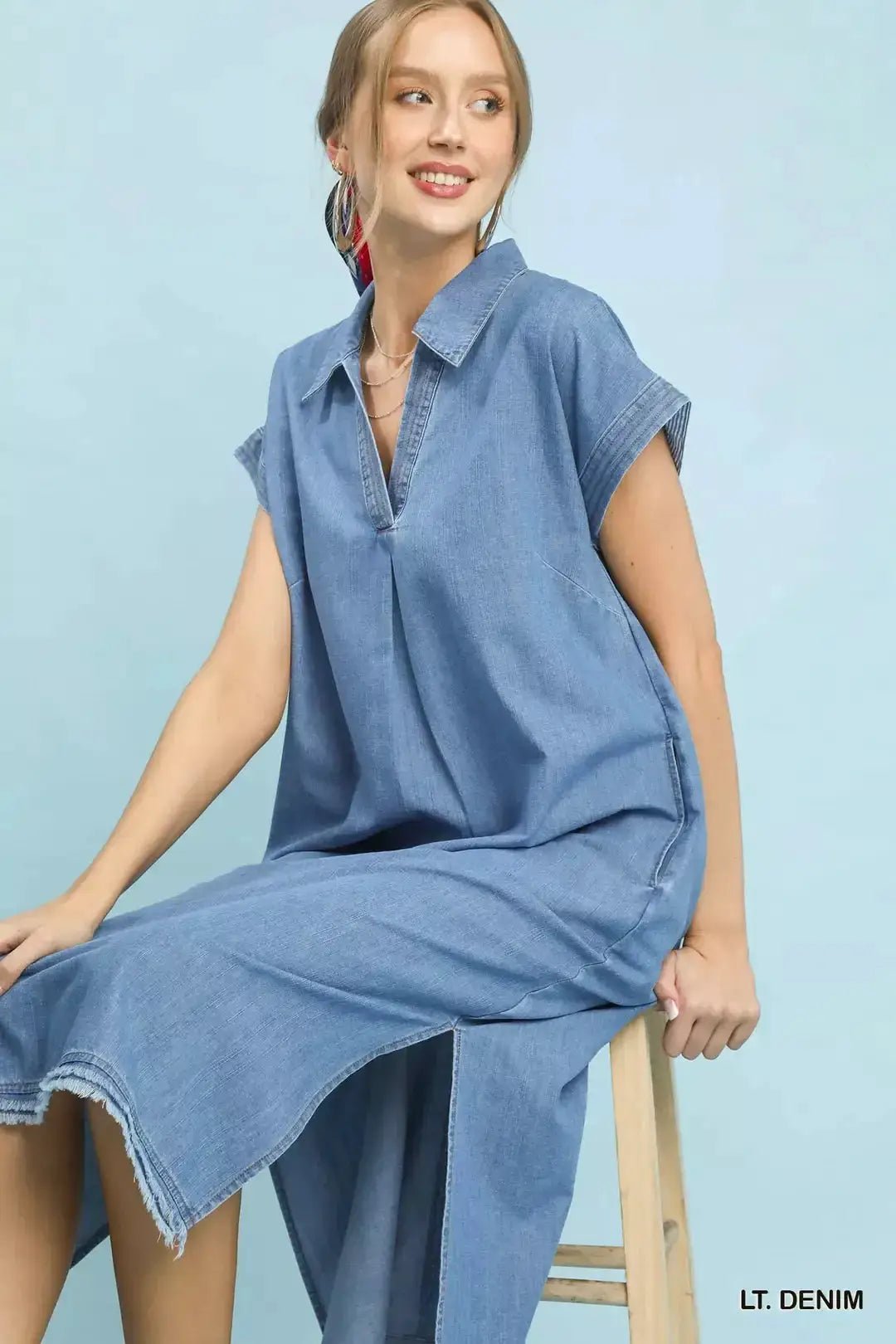 Umgee Stone Washed Collared Denim Midi Dress - Fritsch & Co.