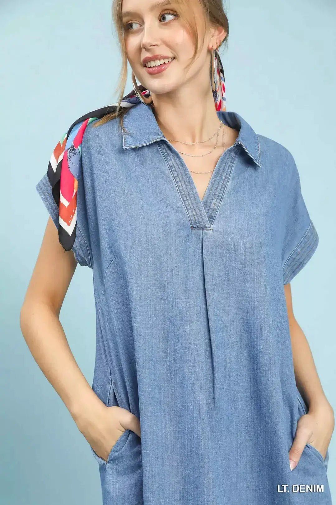 Umgee Stone Washed Collared Denim Midi Dress - Fritsch & Co.