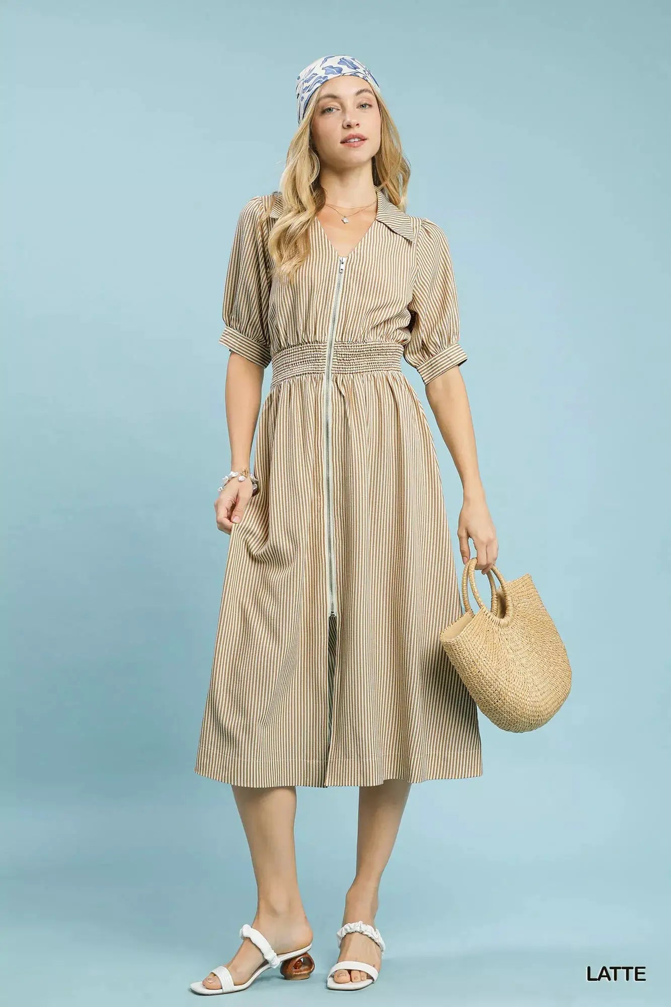 Umgee Striped Midi Dress with Front Zipper - Fritsch & Co.