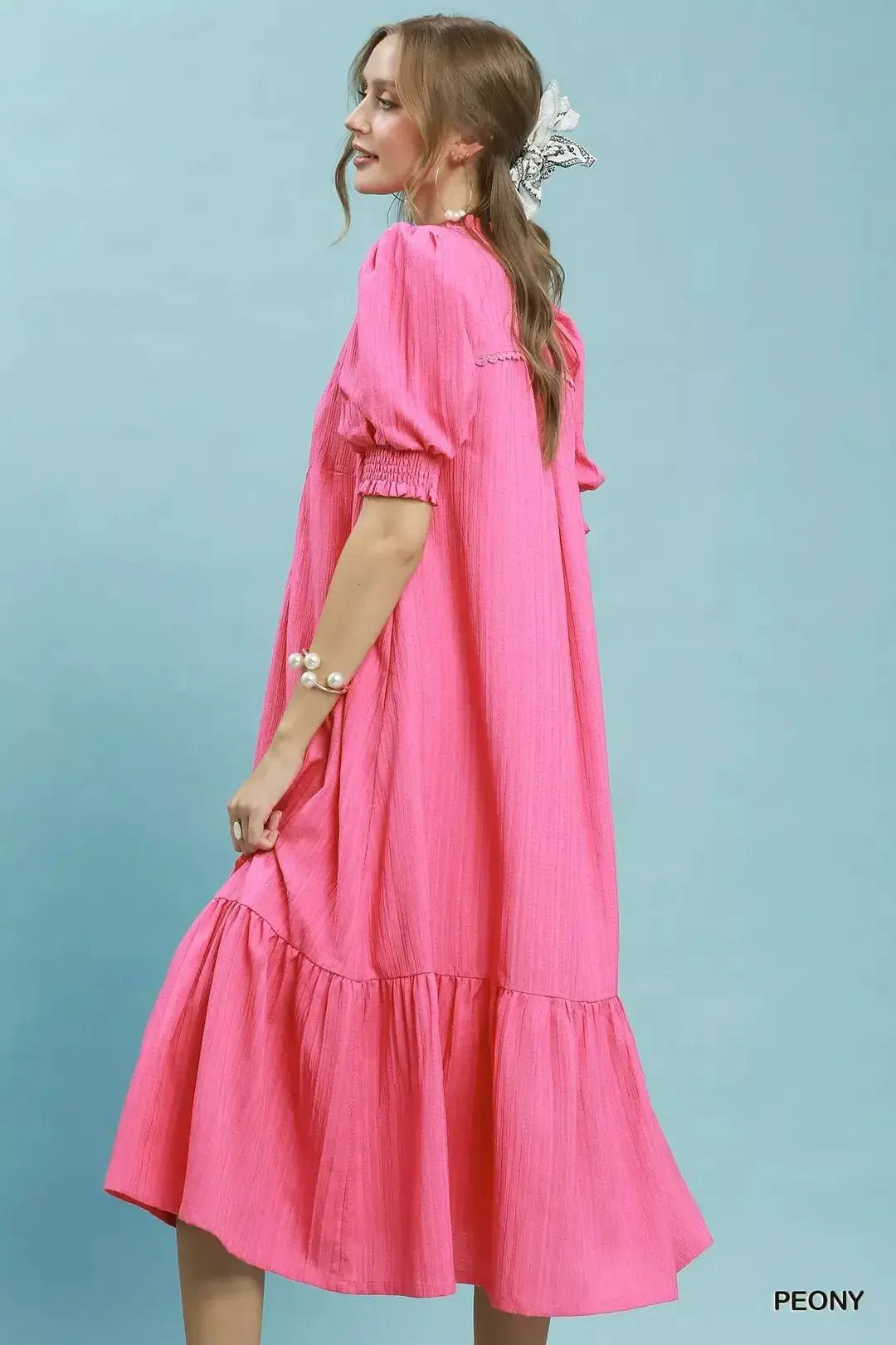Umgee Textured Puff Sleeve Midi Dress - Fritsch & Co.