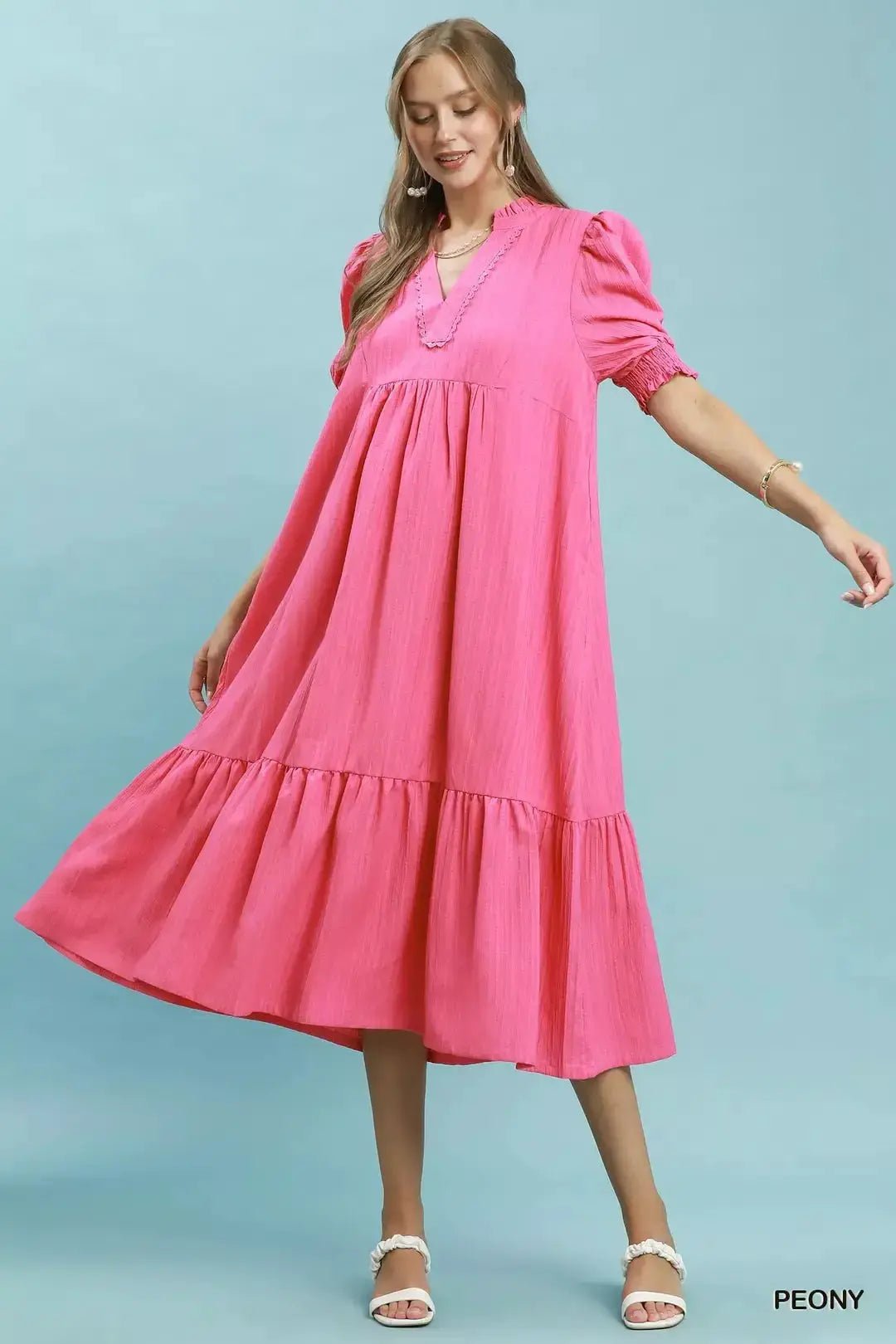 Umgee Textured Puff Sleeve Midi Dress - Fritsch & Co.