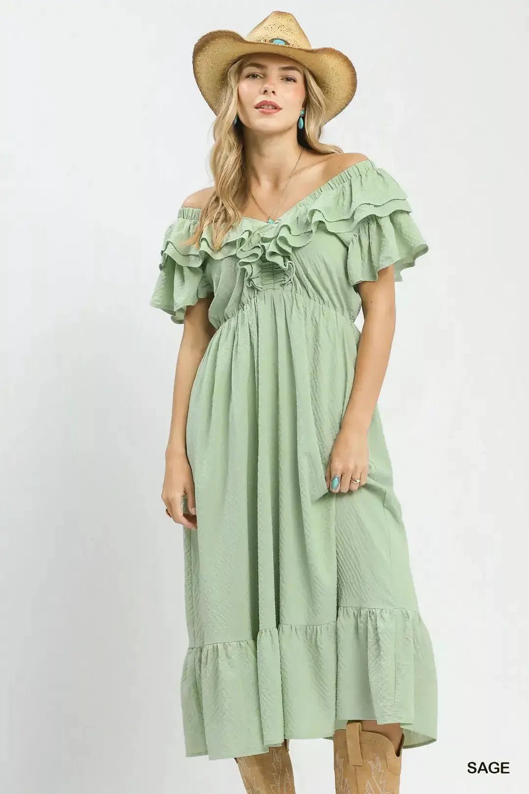 Umgee Textured Ruffle Midi Dress - Fritsch & Co.