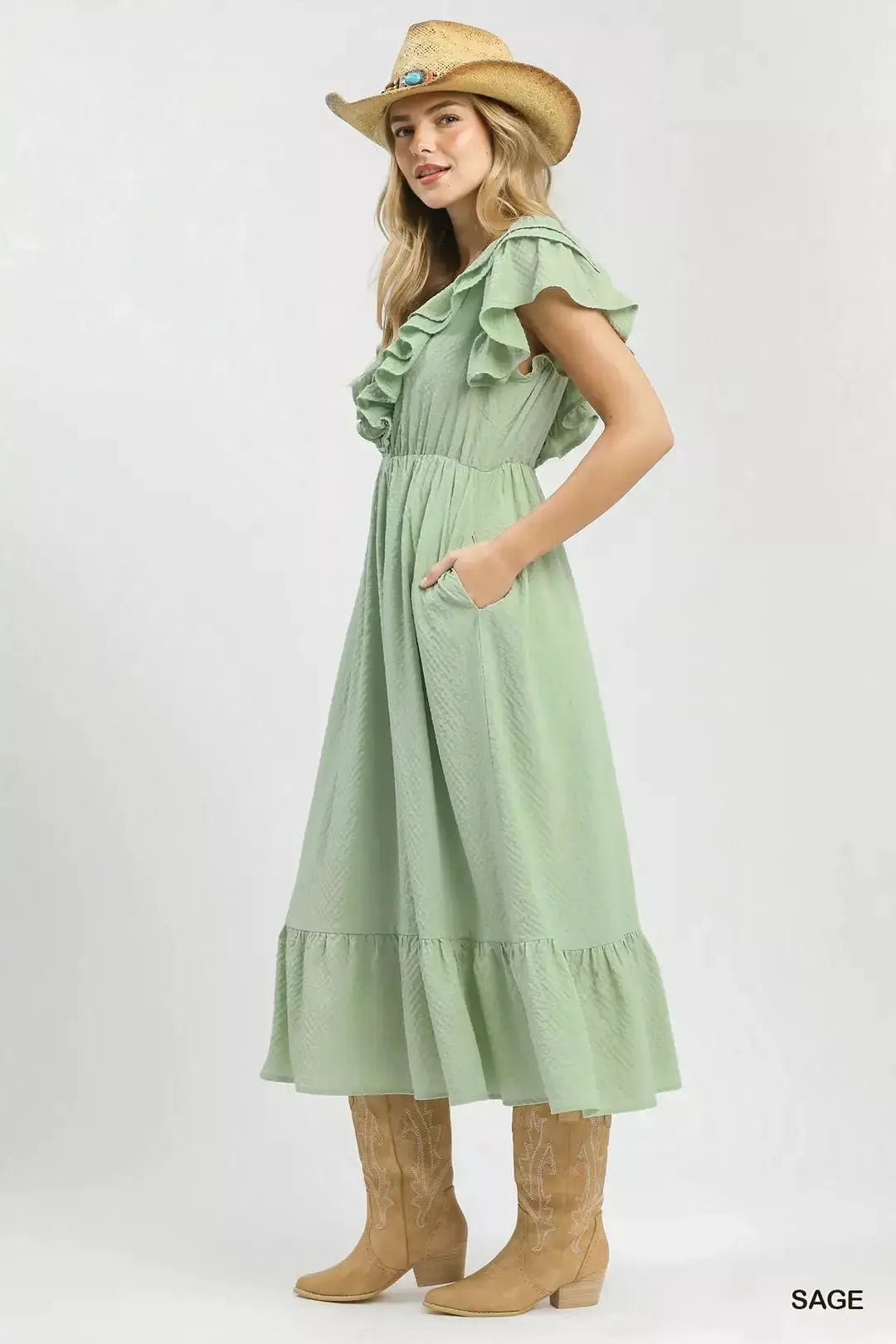 Umgee Textured Ruffle Midi Dress - Fritsch & Co.