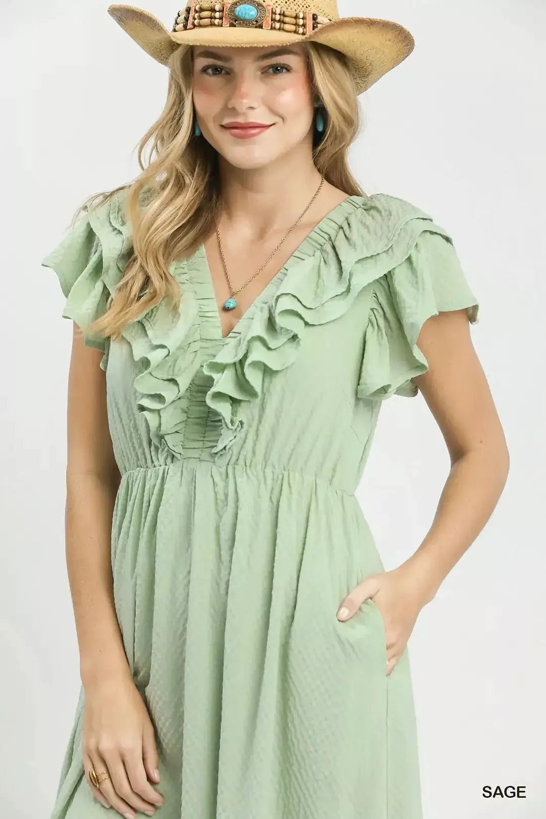 Umgee Textured Ruffle Midi Dress - Fritsch & Co.