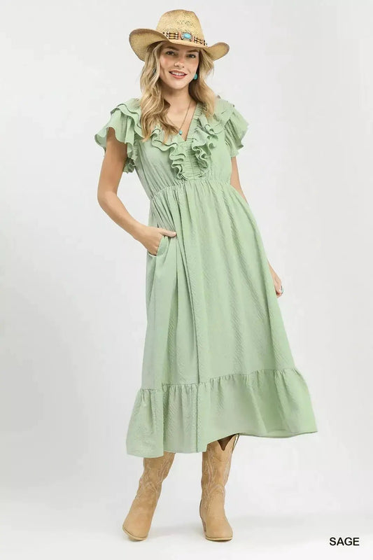 Umgee Textured Ruffle Midi Dress - Fritsch & Co.