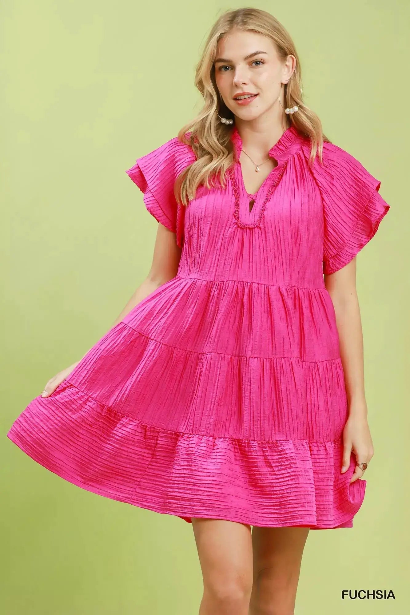 Umgee Tiered Ruffle Sleeve Textured Mini Dress - Fritsch & Co.