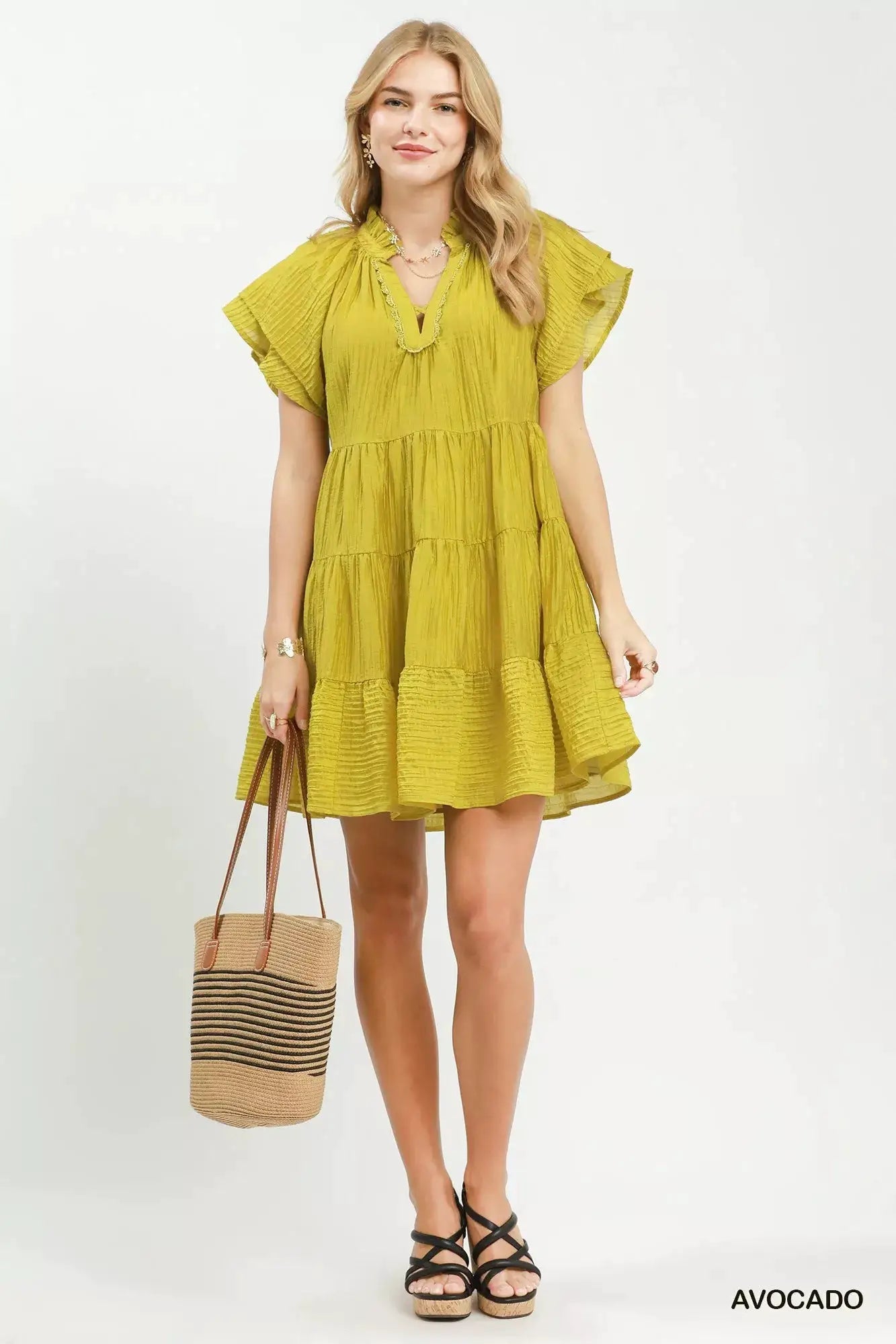 Umgee Tiered Ruffle Sleeve Textured Mini Dress - Fritsch & Co.