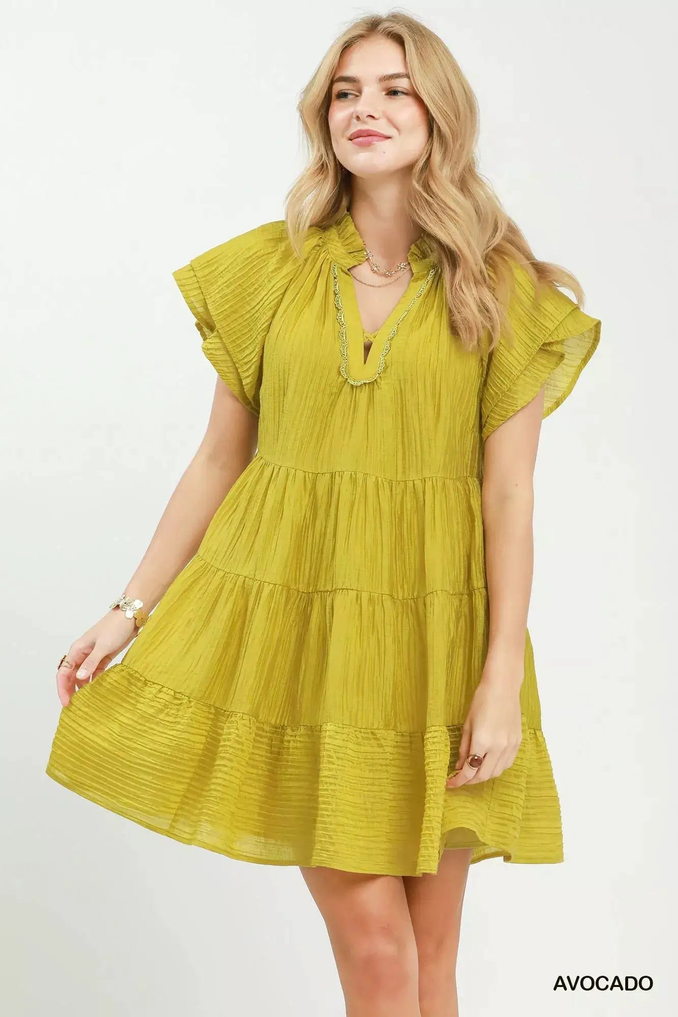 Umgee Tiered Ruffle Sleeve Textured Mini Dress - Fritsch & Co.