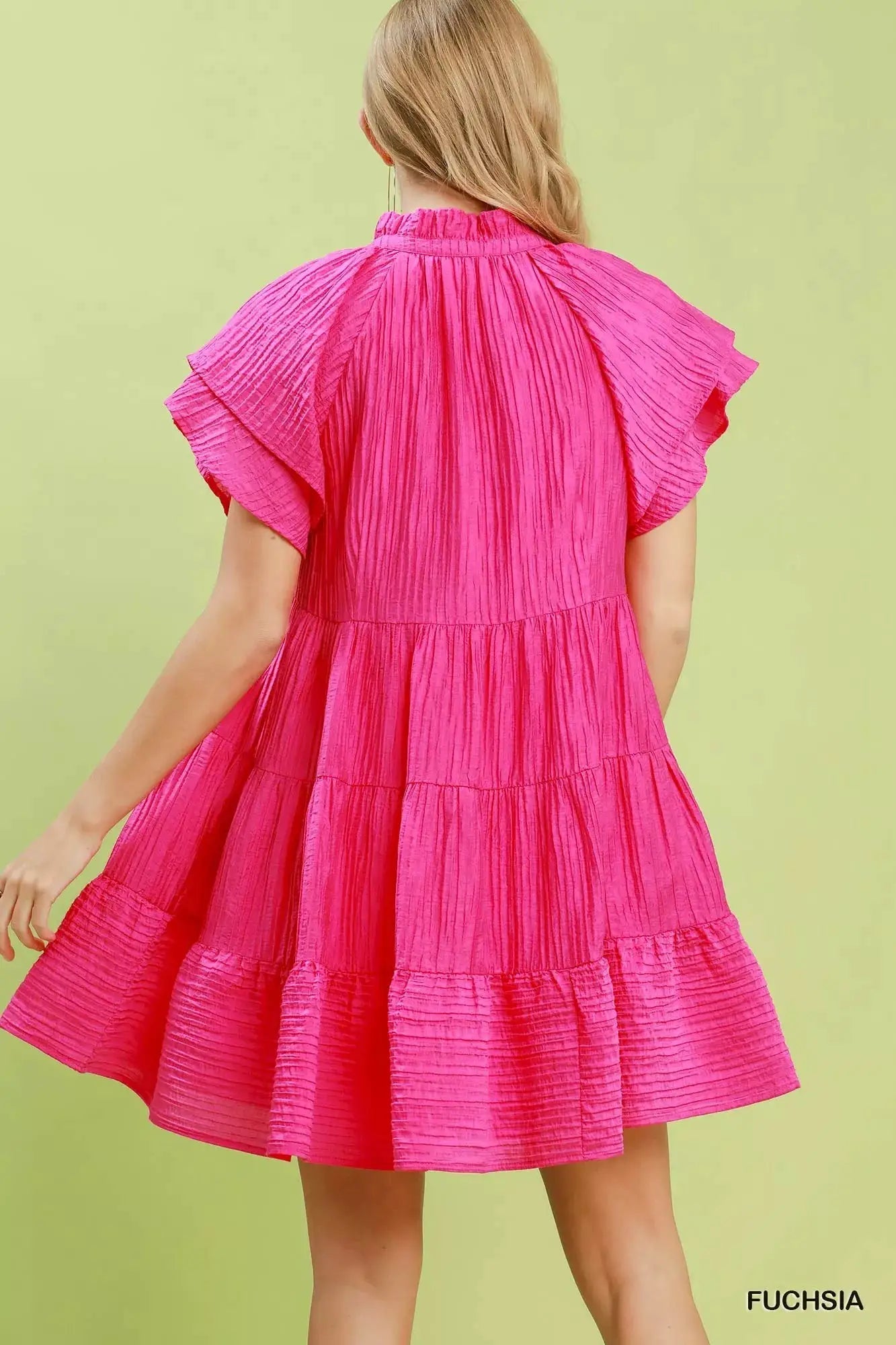 Umgee Tiered Ruffle Sleeve Textured Mini Dress - Fritsch & Co.