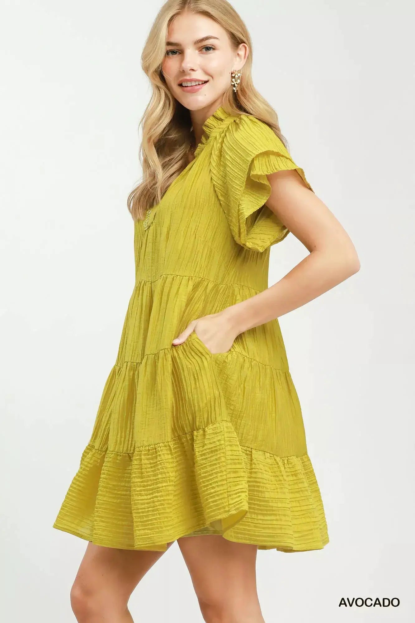 Umgee Tiered Ruffle Sleeve Textured Mini Dress - Fritsch & Co.