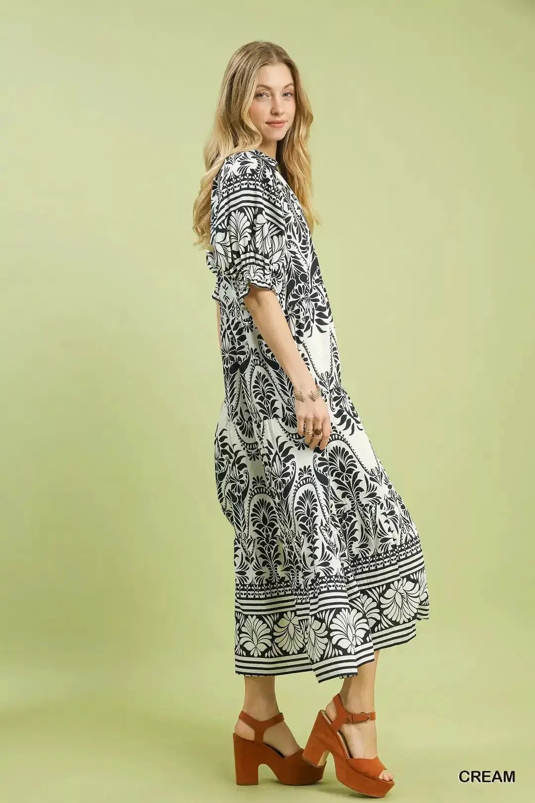 Umgee Two tone Border Print Midi Dress - Fritsch & Co.