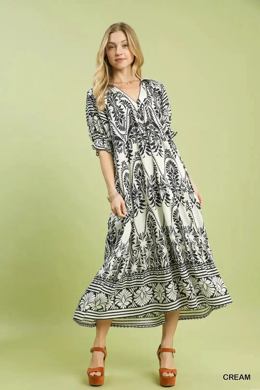 Umgee Two tone Border Print Midi Dress - Fritsch & Co.