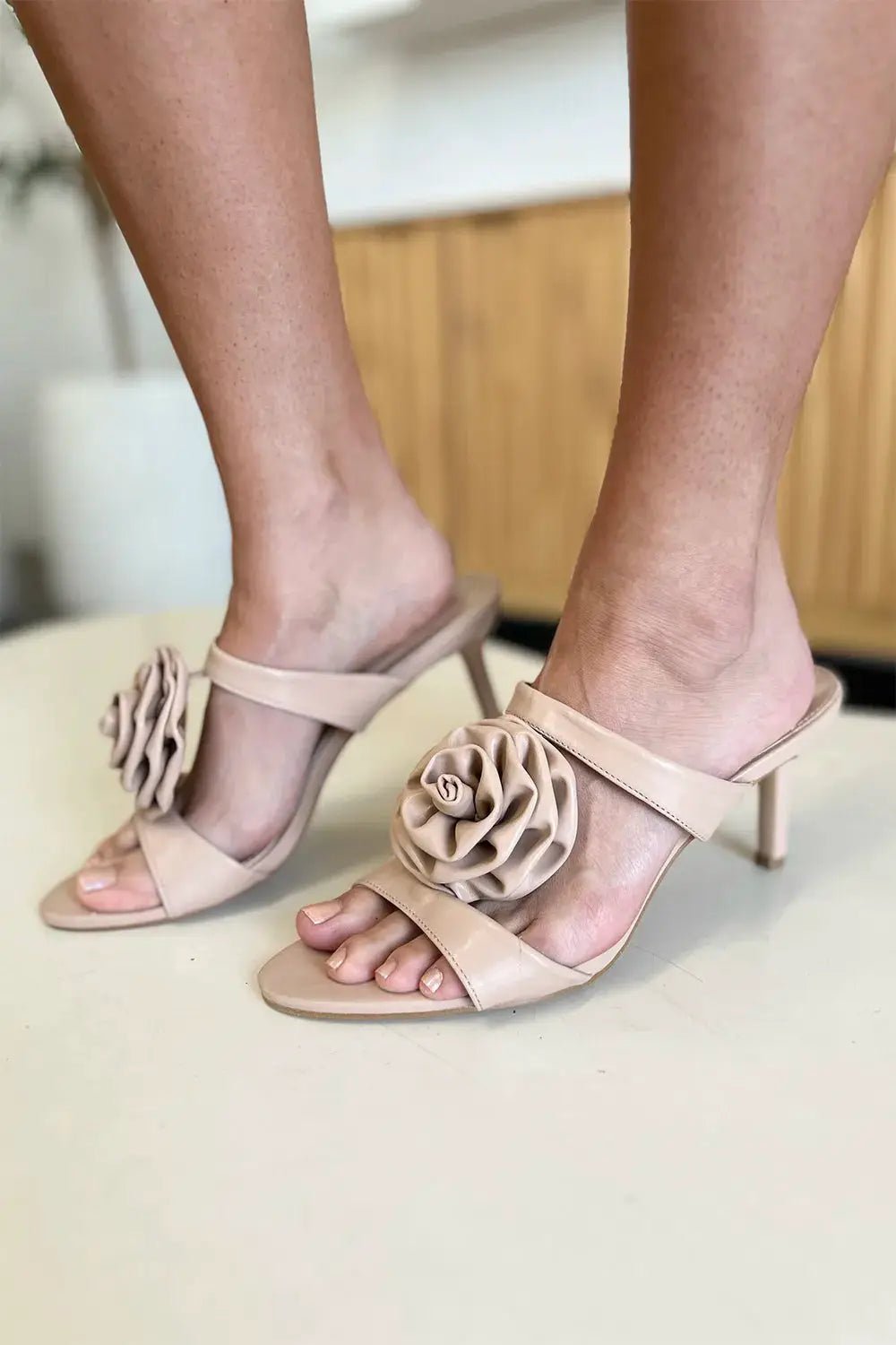 Weeboo Flower PU Leather Stiletto Heel Sandals - Fritsch & Co.