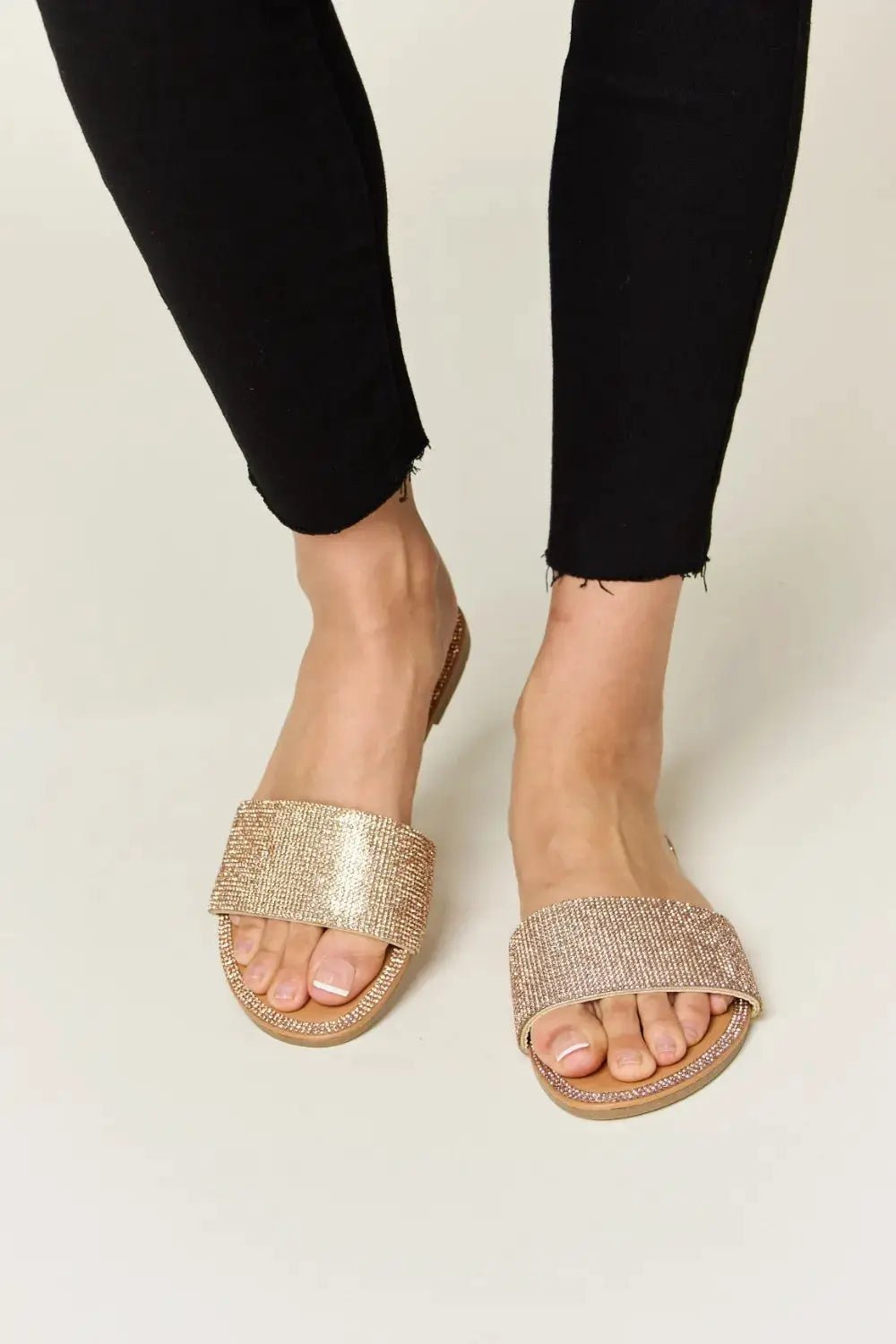WILD DIVA Rhinestone Open Toe Flat Sandals - Fritsch & Co.