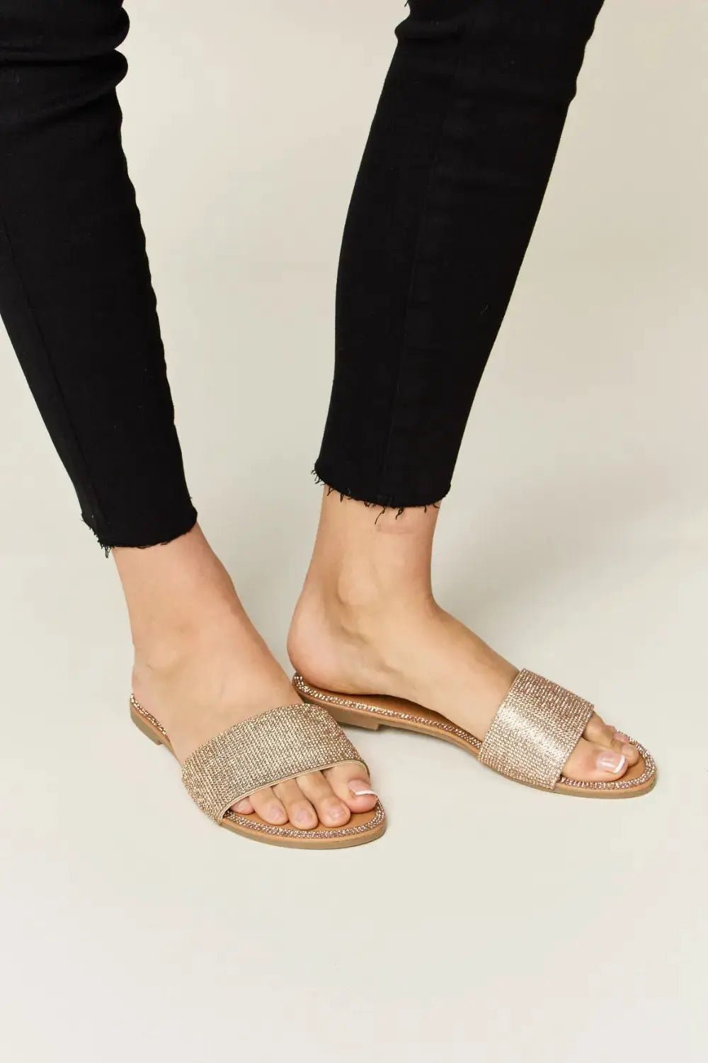 WILD DIVA Rhinestone Open Toe Flat Sandals - Fritsch & Co.